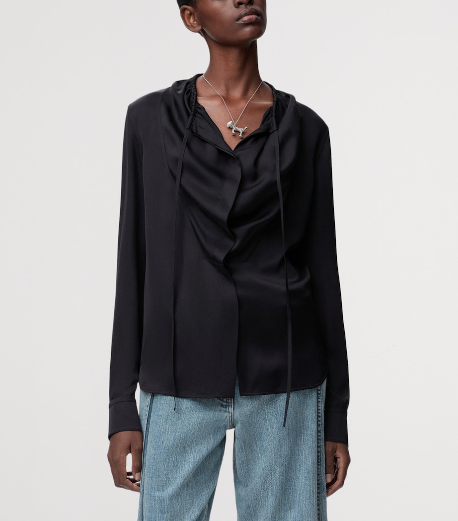 Silk-Blend Satin Blouse BLACK Image 3