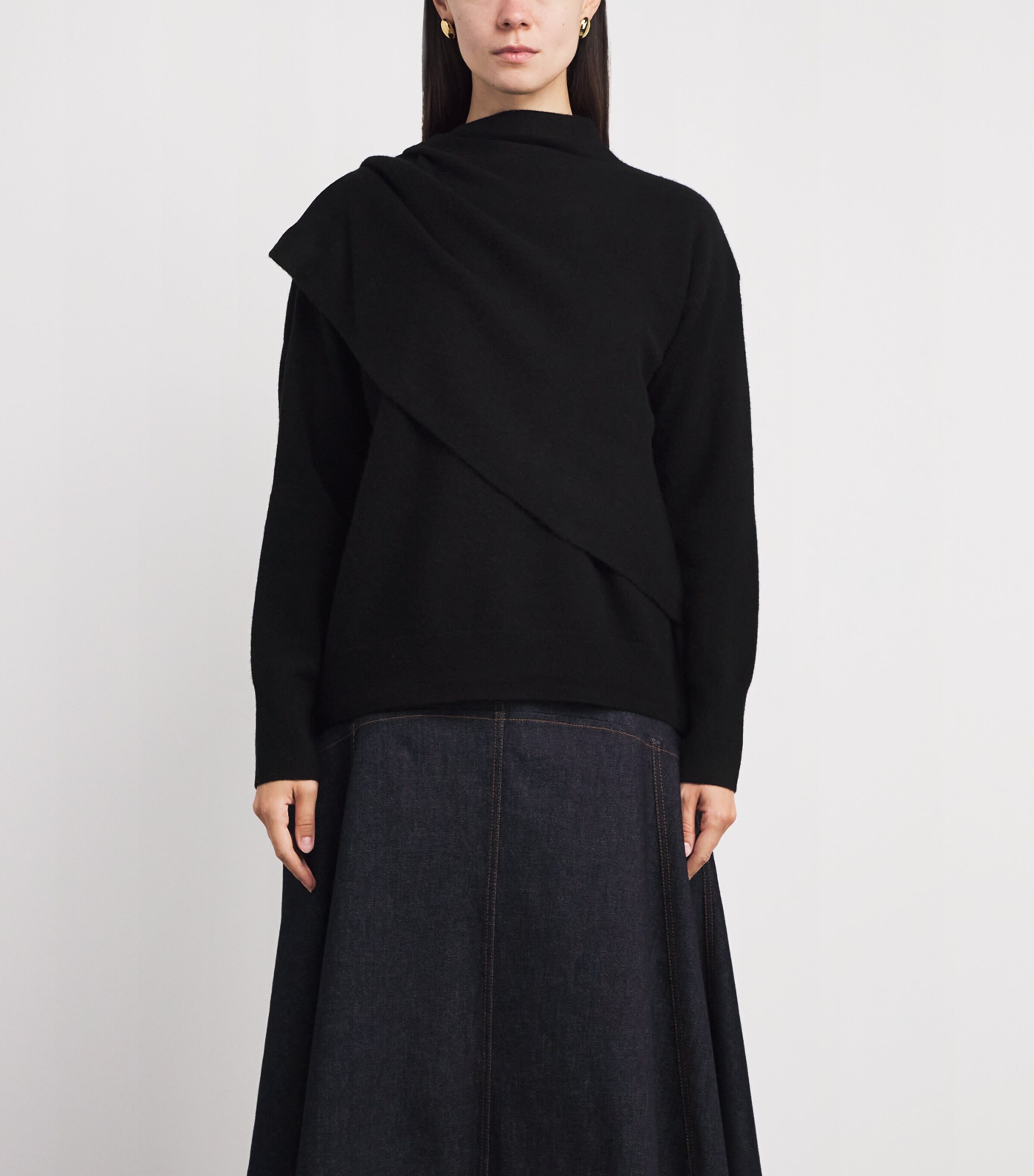 Vince Womens Wool-Cashmere Draped Sweater Black Image 3
