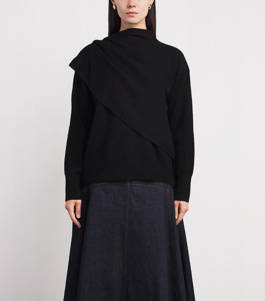 Wool-Cashmere Draped Sweater BLACK-001BLK Image 3