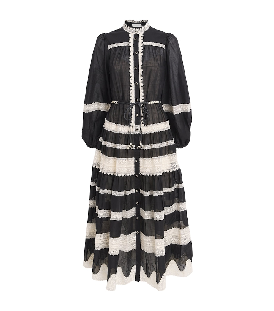 Cotton Lace-Insert Rhiannon Midi Dress BLCR BLACK/CREAM Image 1