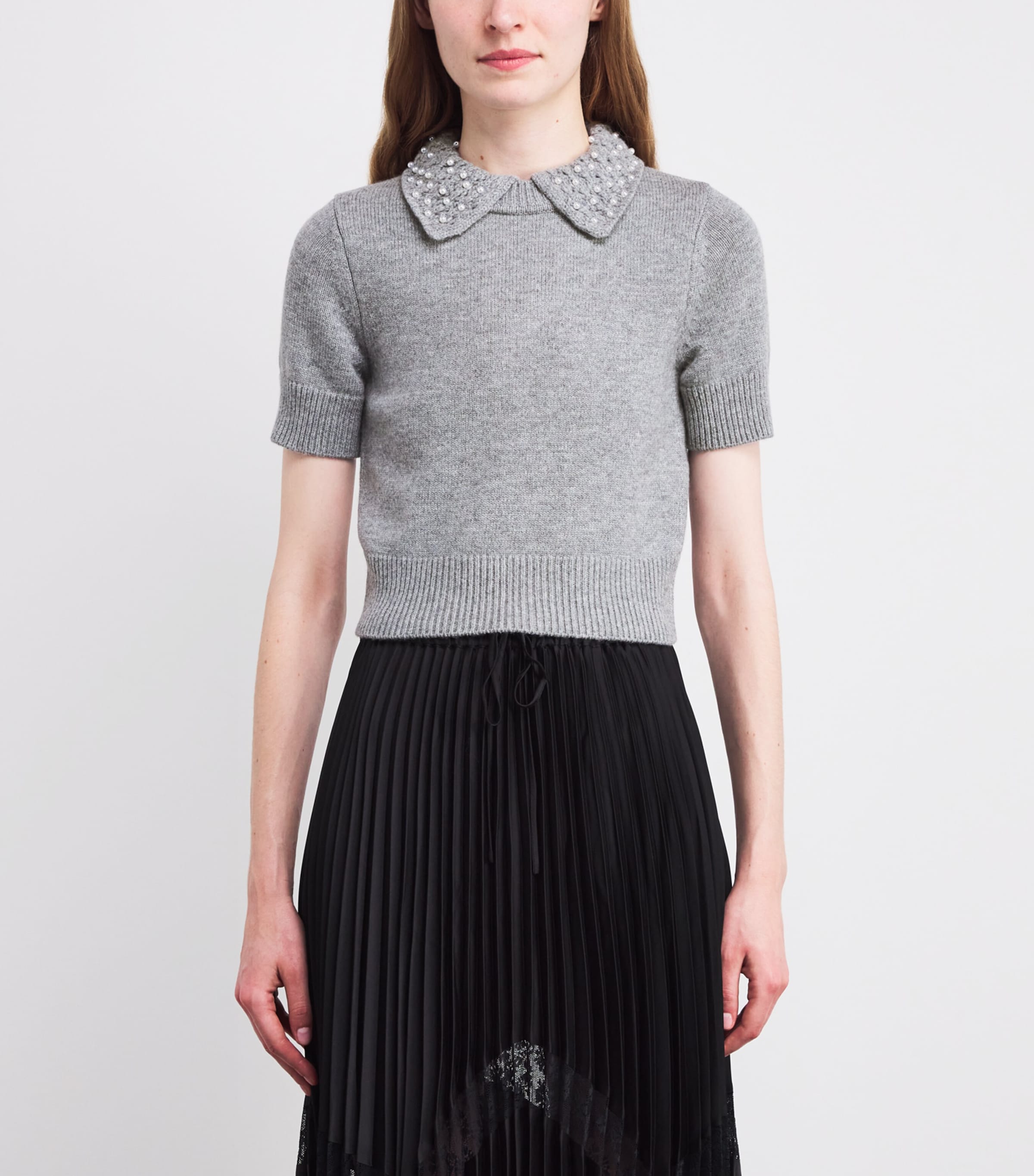 Wool-Cashmere Embellished Sweater MOTTLED GREY Image 3