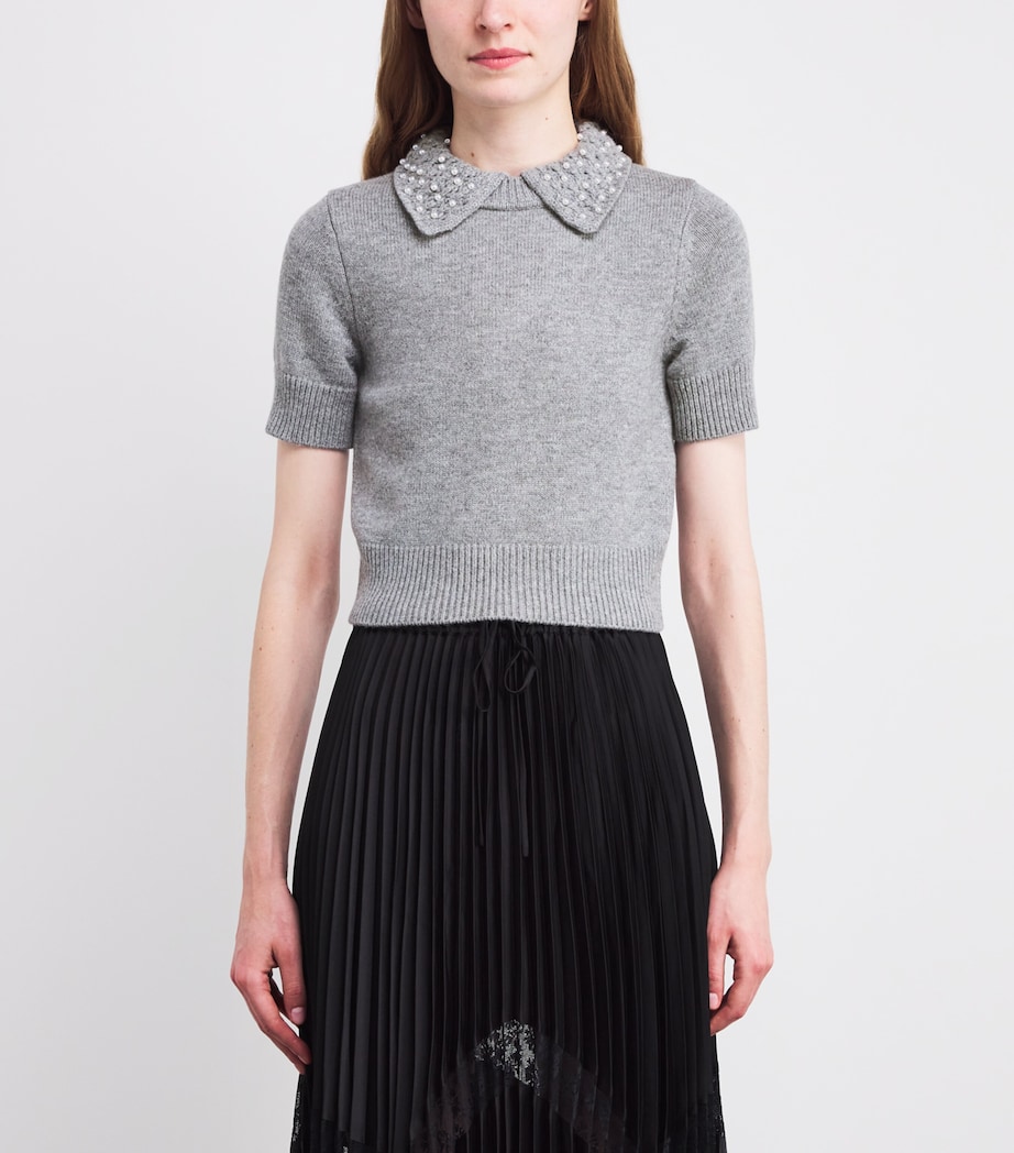 Wool-Cashmere Embellished Sweater MOTTLED GREY Image 3