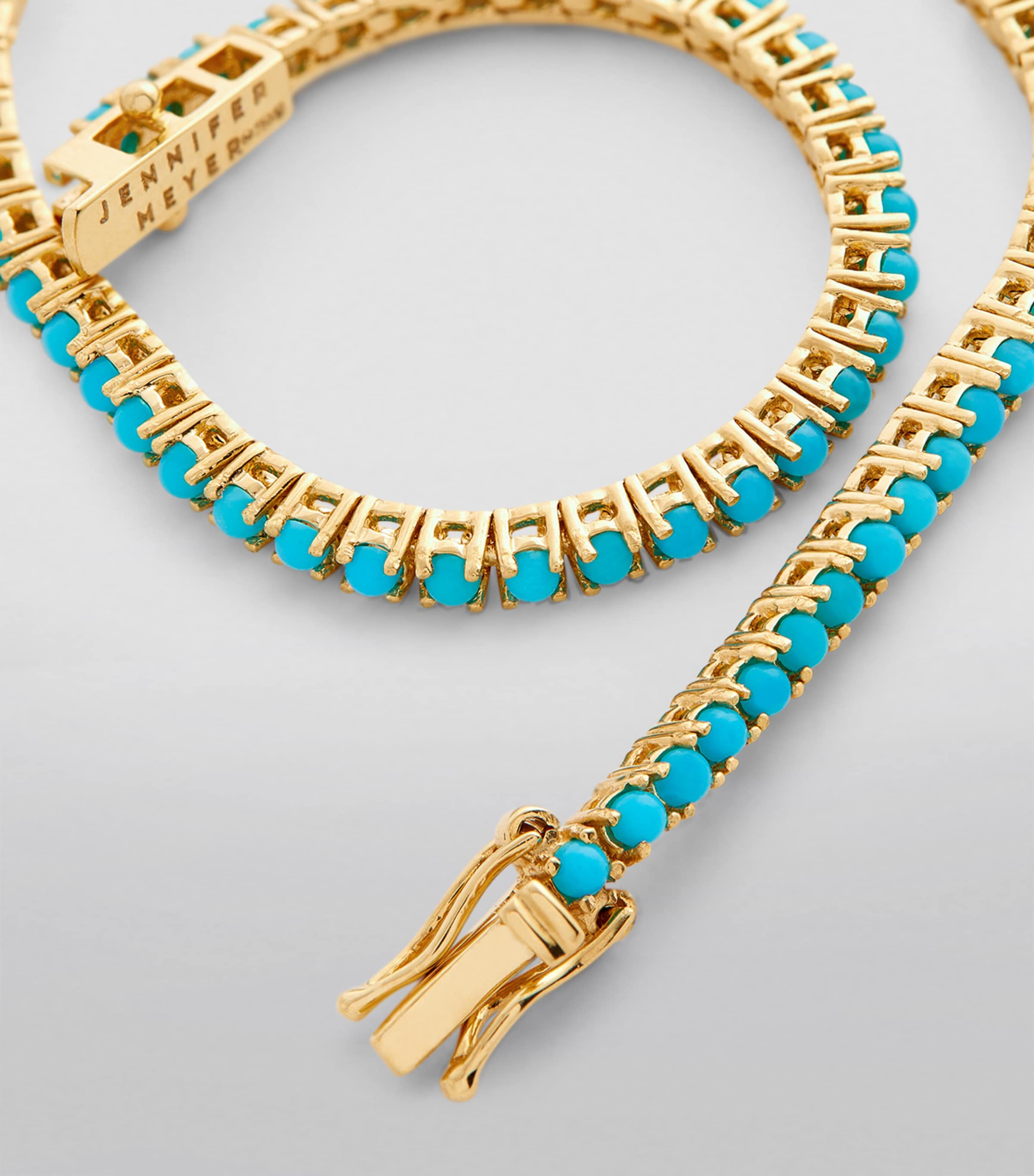 Jennifer Meyer Yellow Gold and Turquoise 4-Prong Tennis Bracelet Yellow Gold Image 3