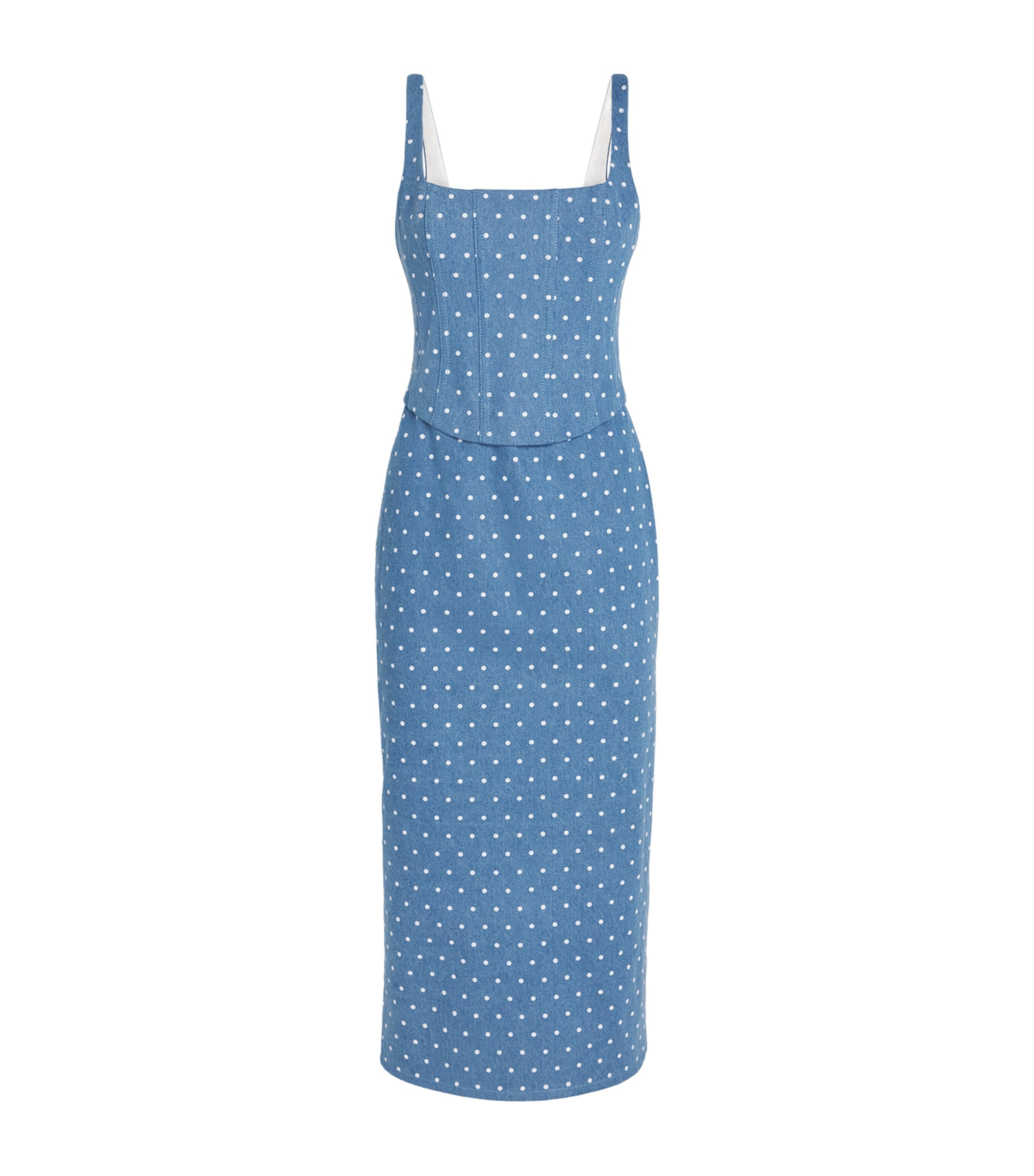Carolina Herrera Womens Denim Polka-Dot Midi Dress Light Blue Image 1