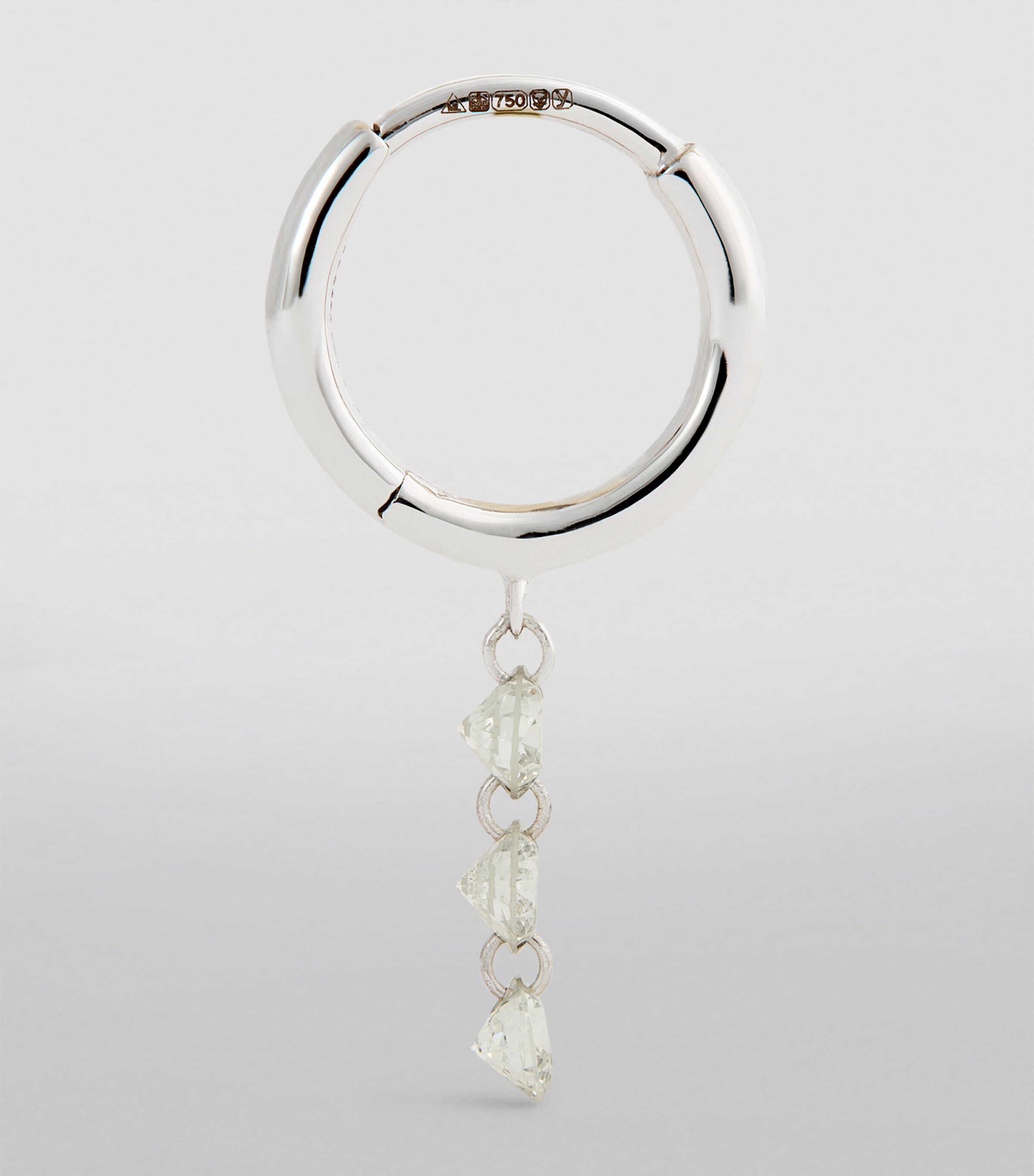 White Gold and Diamond 3-Stone Single Hoop Earring WHITE GOLD Image 3