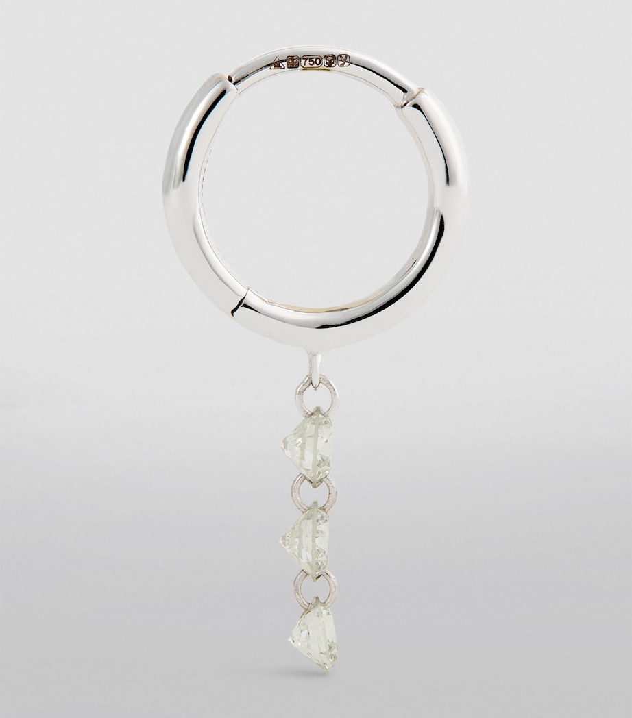 White Gold and Diamond 3-Stone Single Hoop Earring WHITE GOLD Image 3