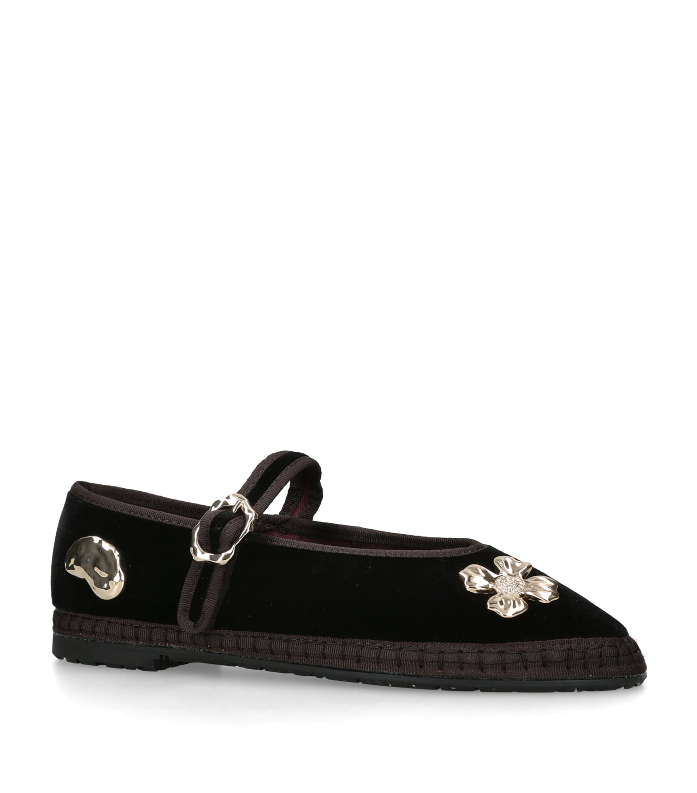 Flabelus Velvet Mae Pierre Mary Jane Flats Black Image 1