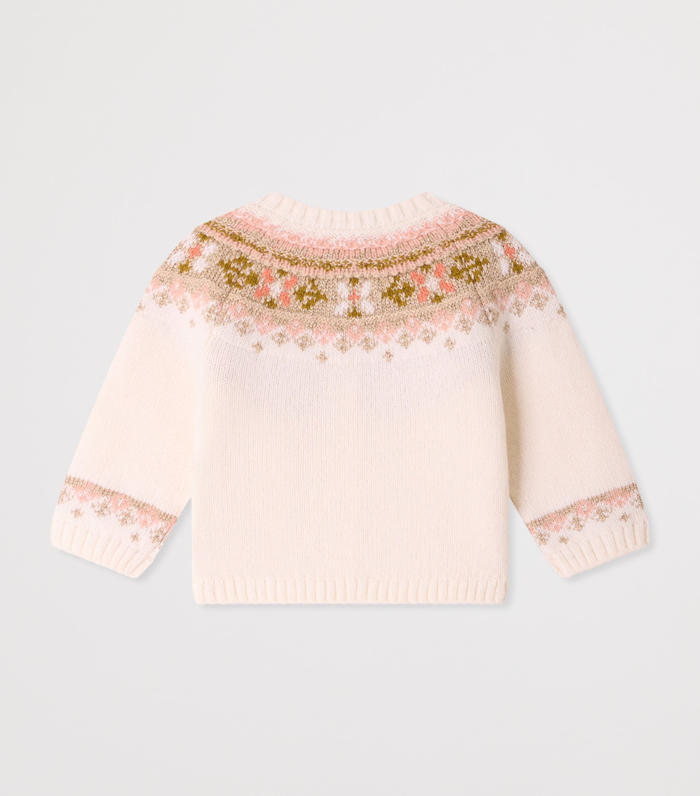 Bonpoint Wool-Blend Fair Isle Cardigan (6-18 Months) Blanc Naturel Image 2