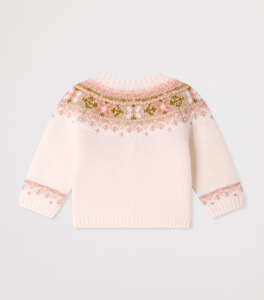 Bonpoint Wool-Blend Fair Isle Cardigan (6-18 Months) Blanc Naturel Image 2