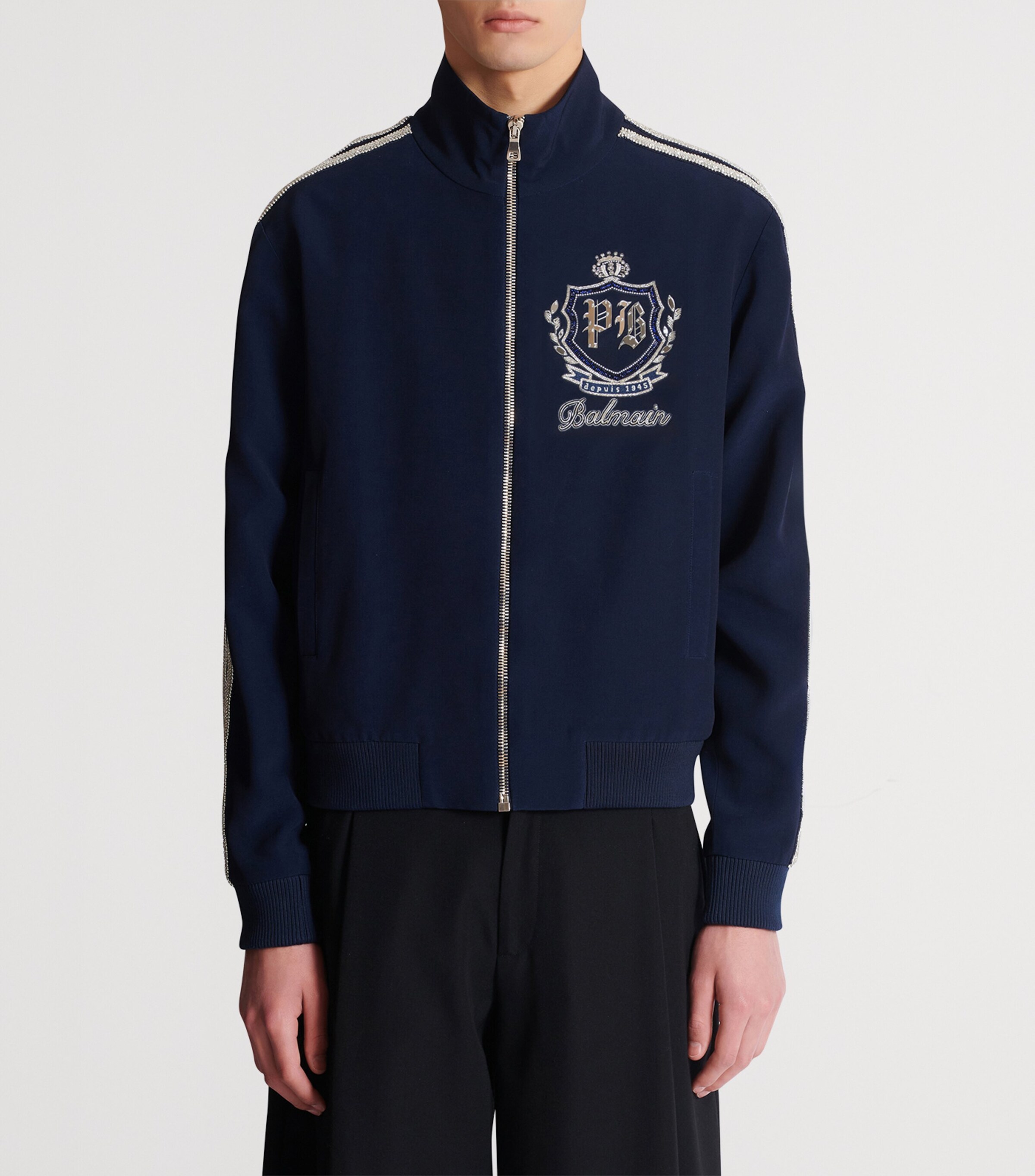 Balmain Mens College Emblem Track Jacket Sfj Bleu/blanc Image 6