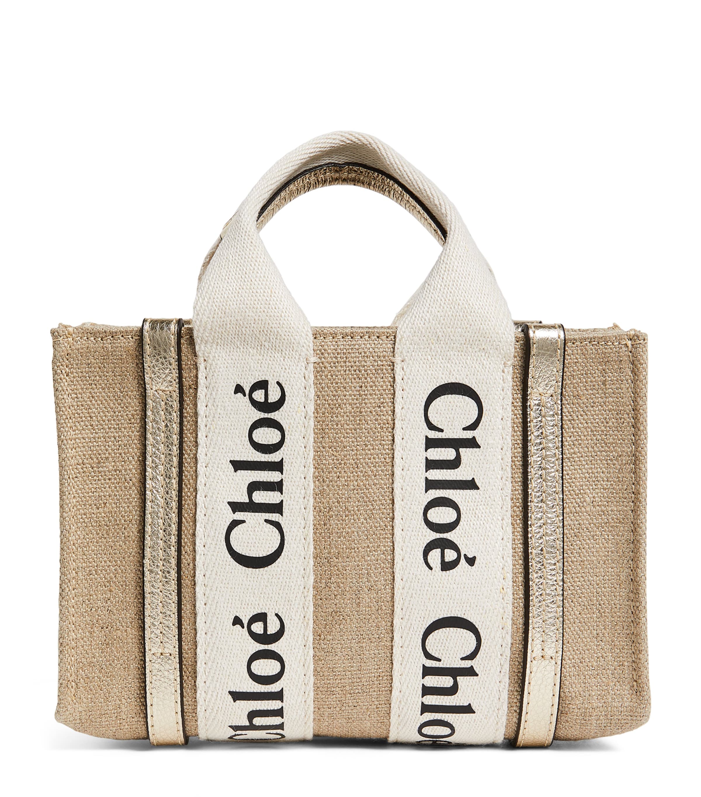 Chloé Small Canvas Woody Tote Bag In Gold