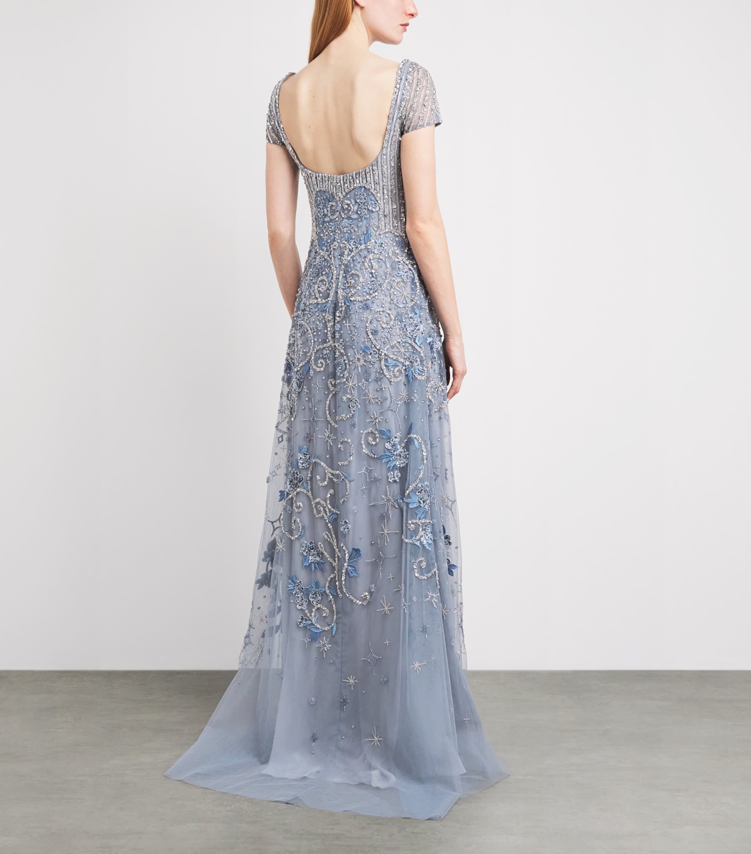 GEORGES HOBEIKA Womens Tulle Embellished Gown Blue Quarry Image 4