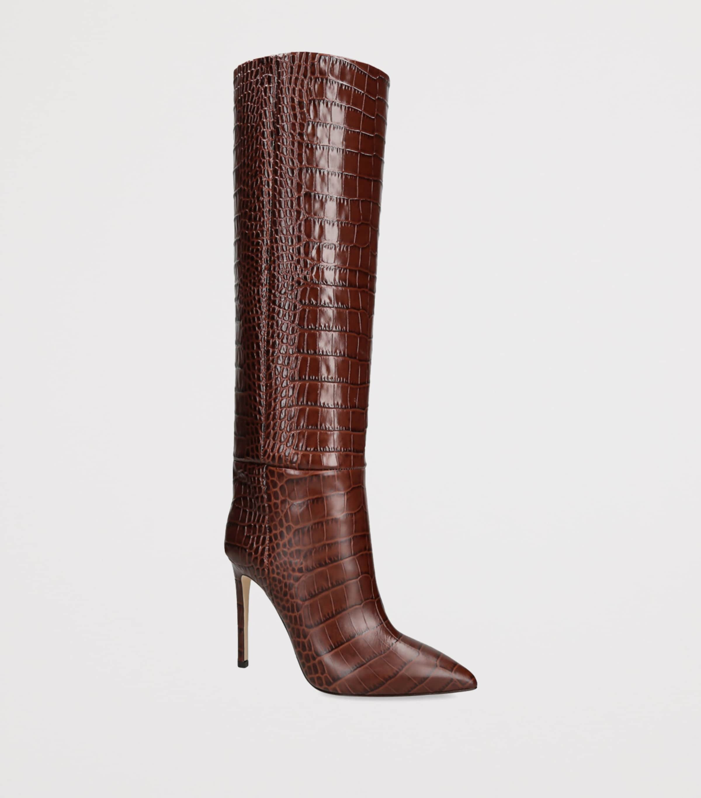 Leather Croc-Print Stiletto Boot 105 BROWN Image 3