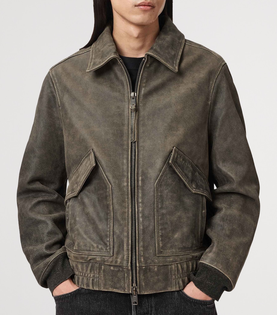 AllSaints Mens Marland Aviator Leather Jacket Black Beige Image 5
