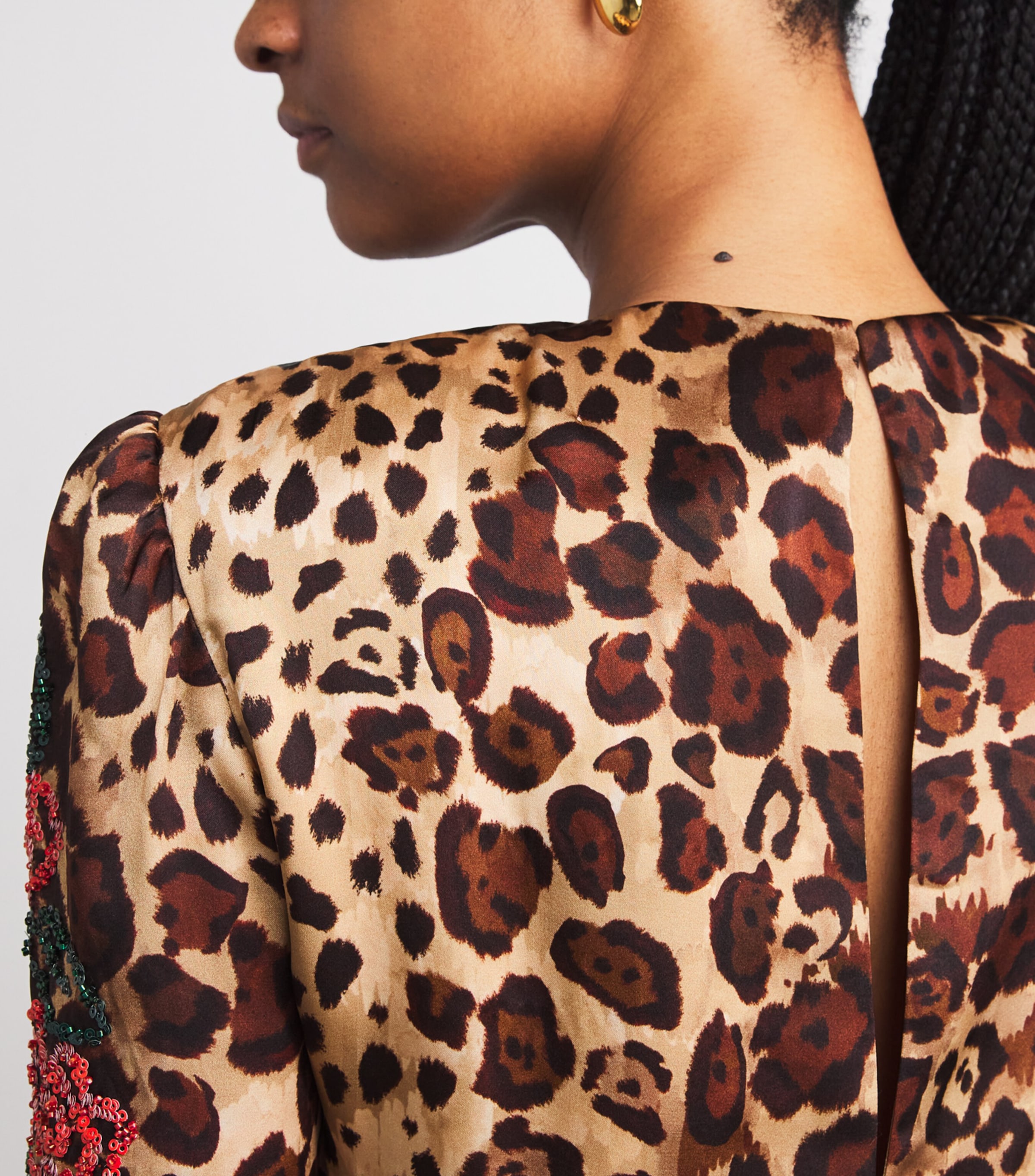 Saloni Womens Satin Beaded Cheetah Print Claudia Midi Dress Cheetah Image 6