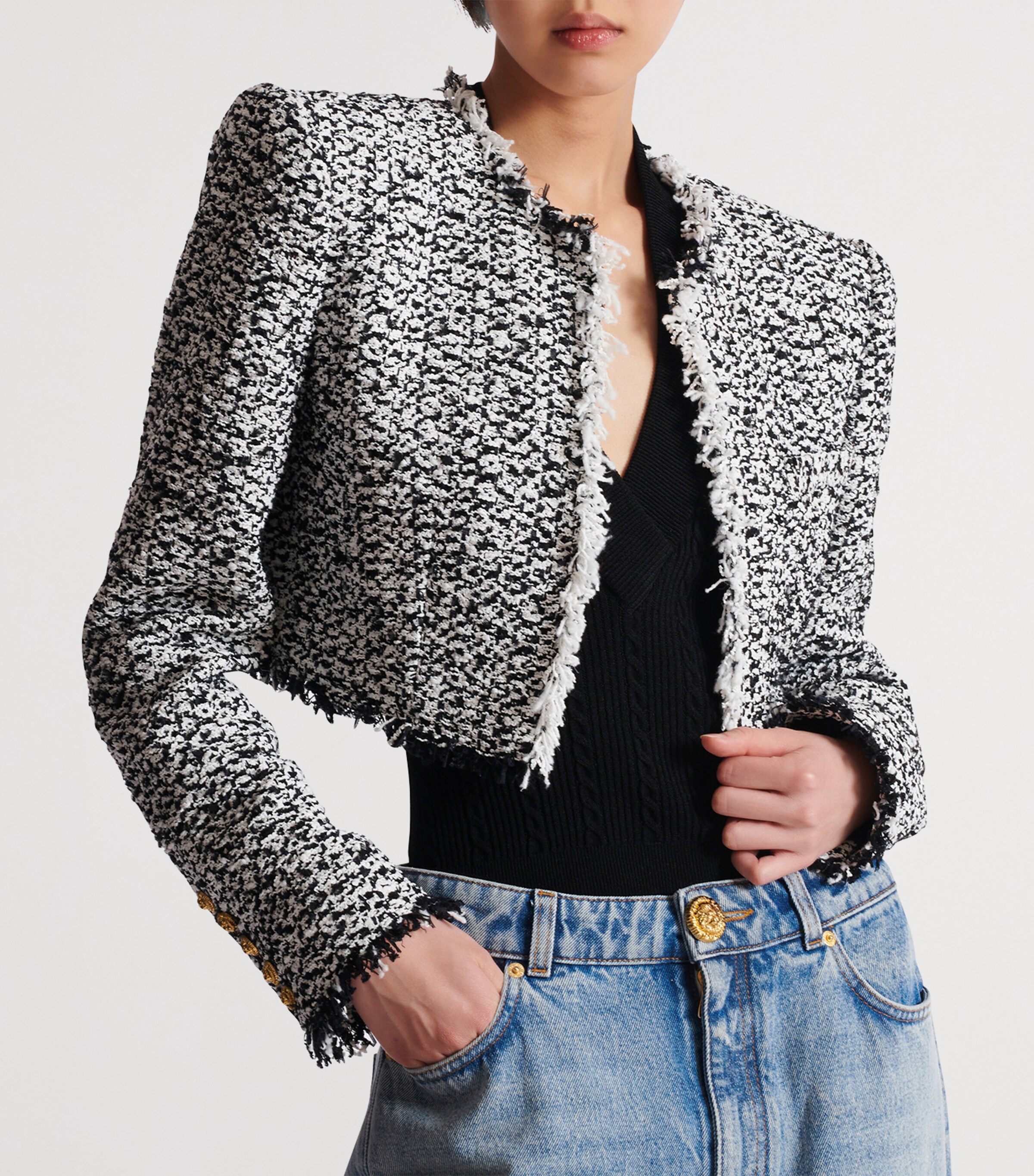 Tweed Cropped Jacket EAB NOIR/BLANC Image 2