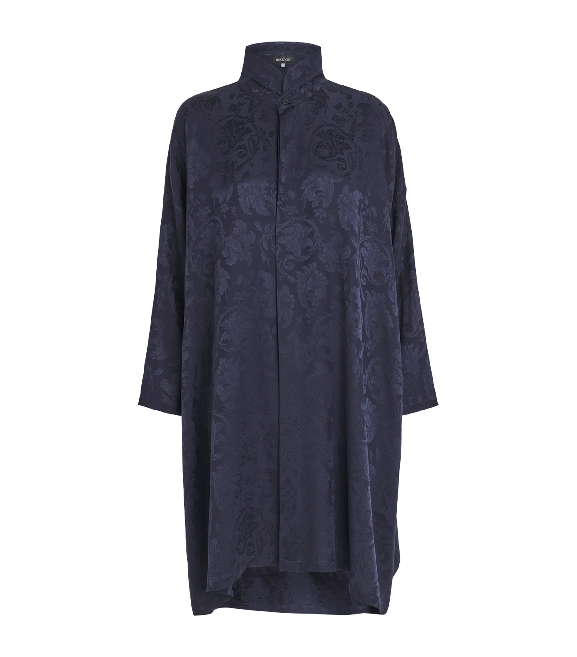 Eskandar Womens Silk Double-Stand Collar Shirt Navydark Image 1