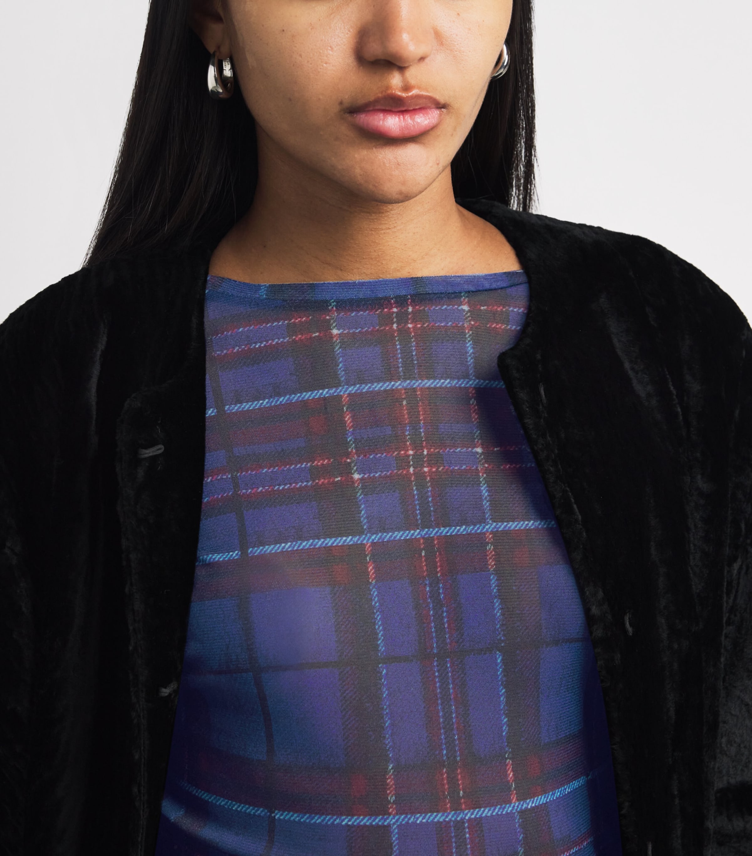 Long-Sleeve Sheer Check Top CORNFLOWER BLUE Image 6