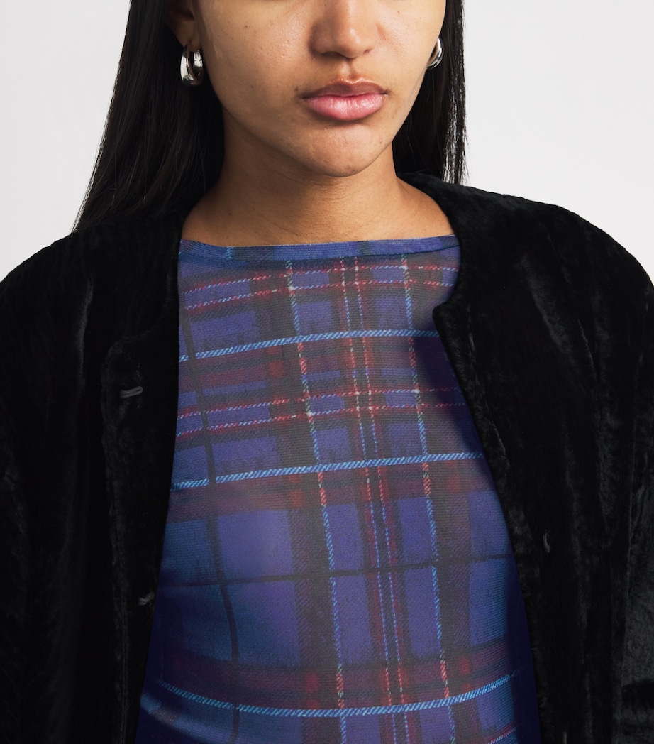Long-Sleeve Sheer Check Top CORNFLOWER BLUE Image 6