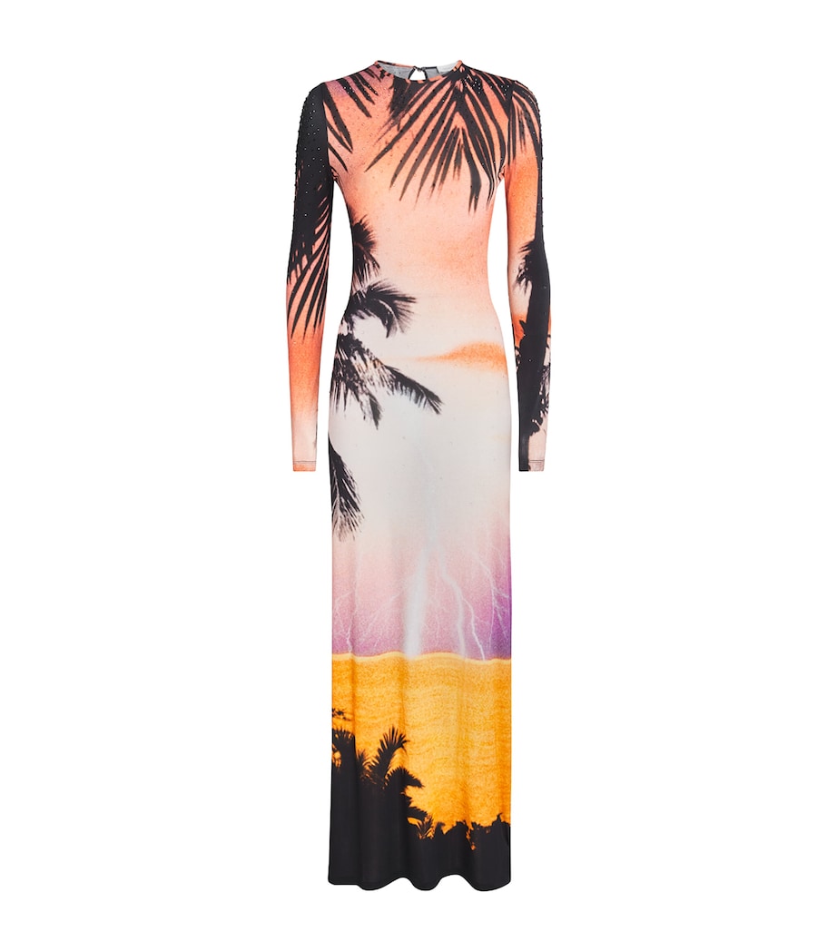 Rabanne Womens Rhinestone Thunderstrom Maxi Dress Bg Lghtg Orngpi Image 1