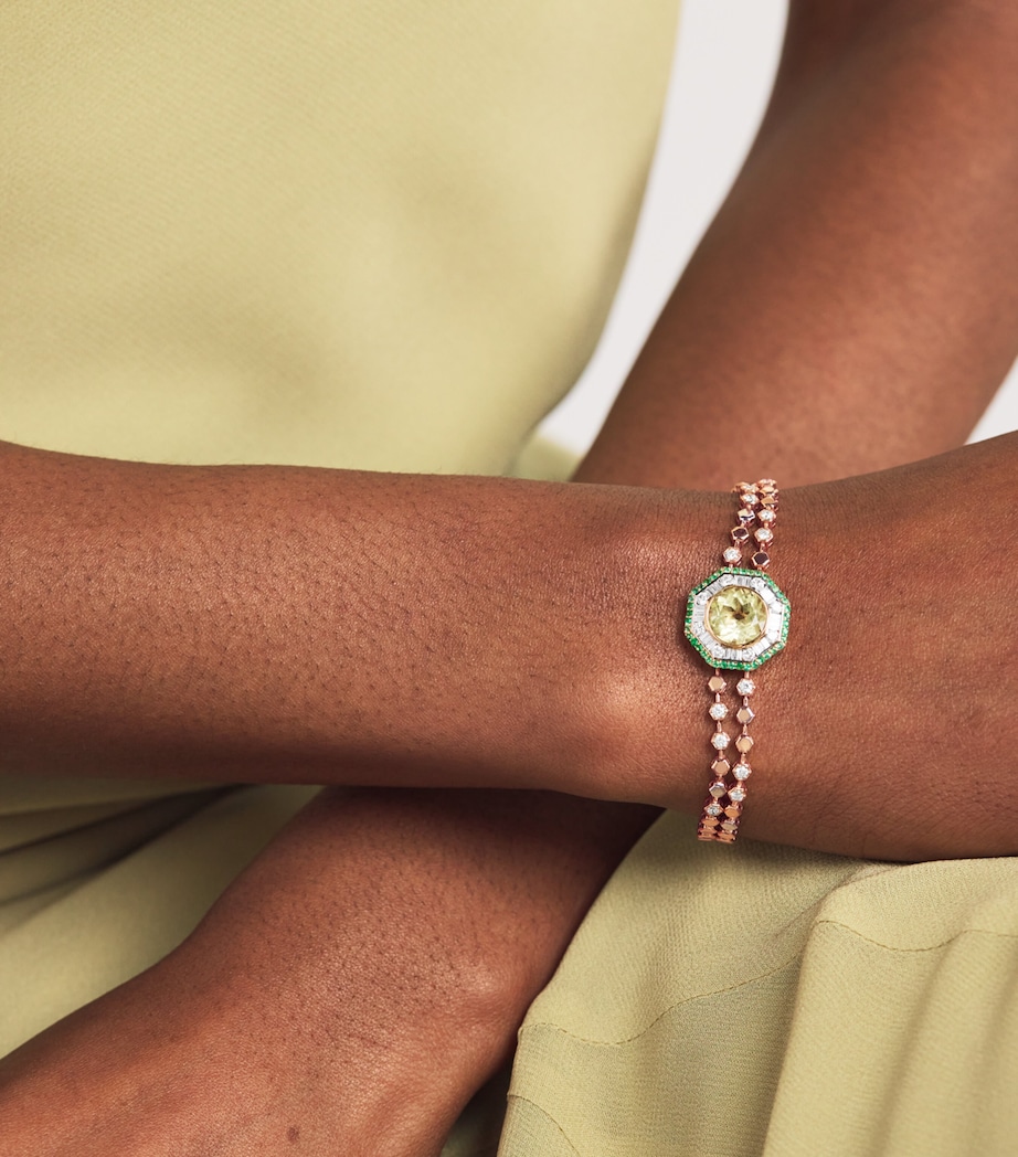 Yellow Gold, Diamond, Peridot and Emerald Honeycomb Bracelet ROSE GOLD Image 5
