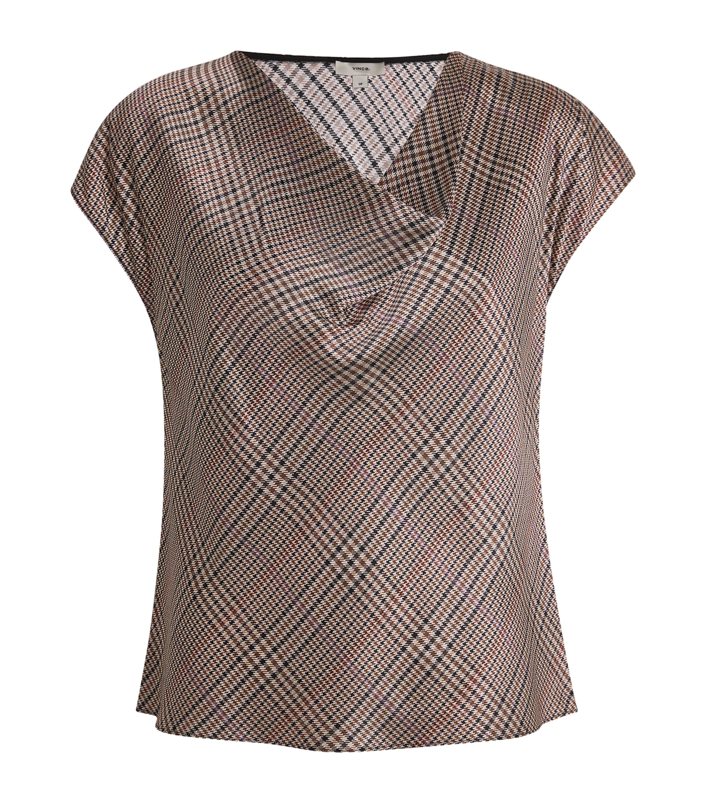 Vince Womens Silk Cowl-Neck Blouse Multi Plaid Image 1