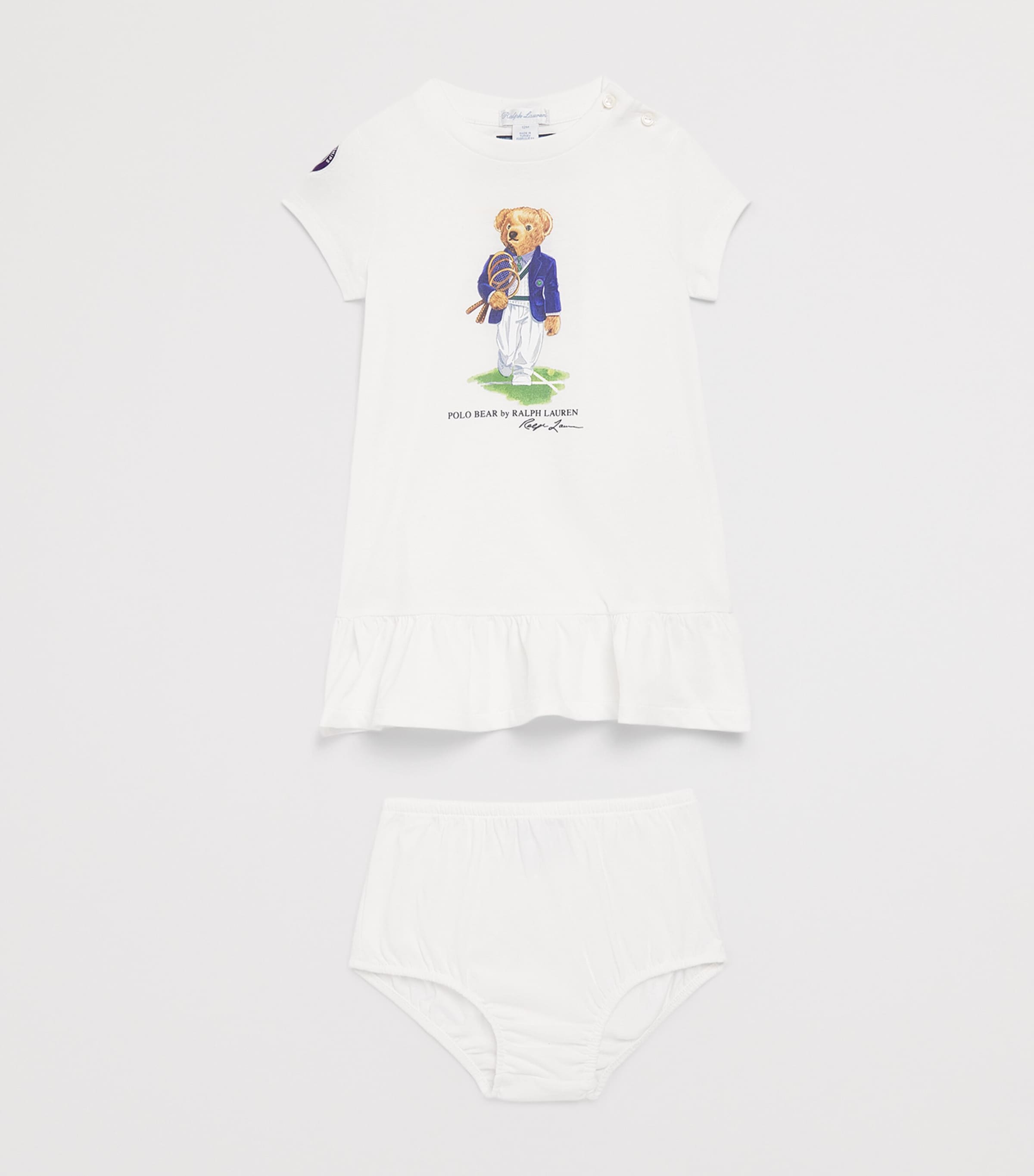 Ralph Lauren Kids x Wimbledon Polo Bear Dress and Bloomers Set (3-24 Months) White Image 3