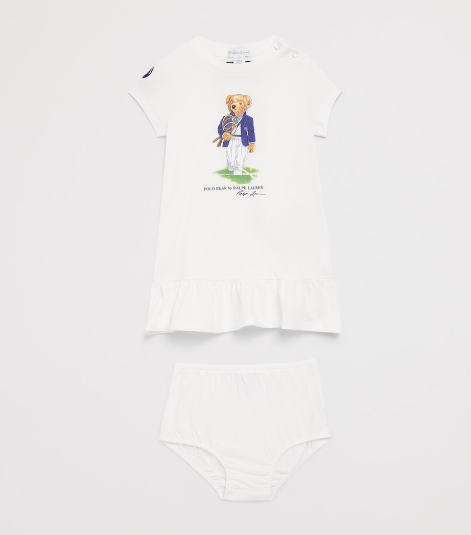 Ralph Lauren Kids x Wimbledon Polo Bear Dress and Bloomers Set (3-24 Months) White Image 3