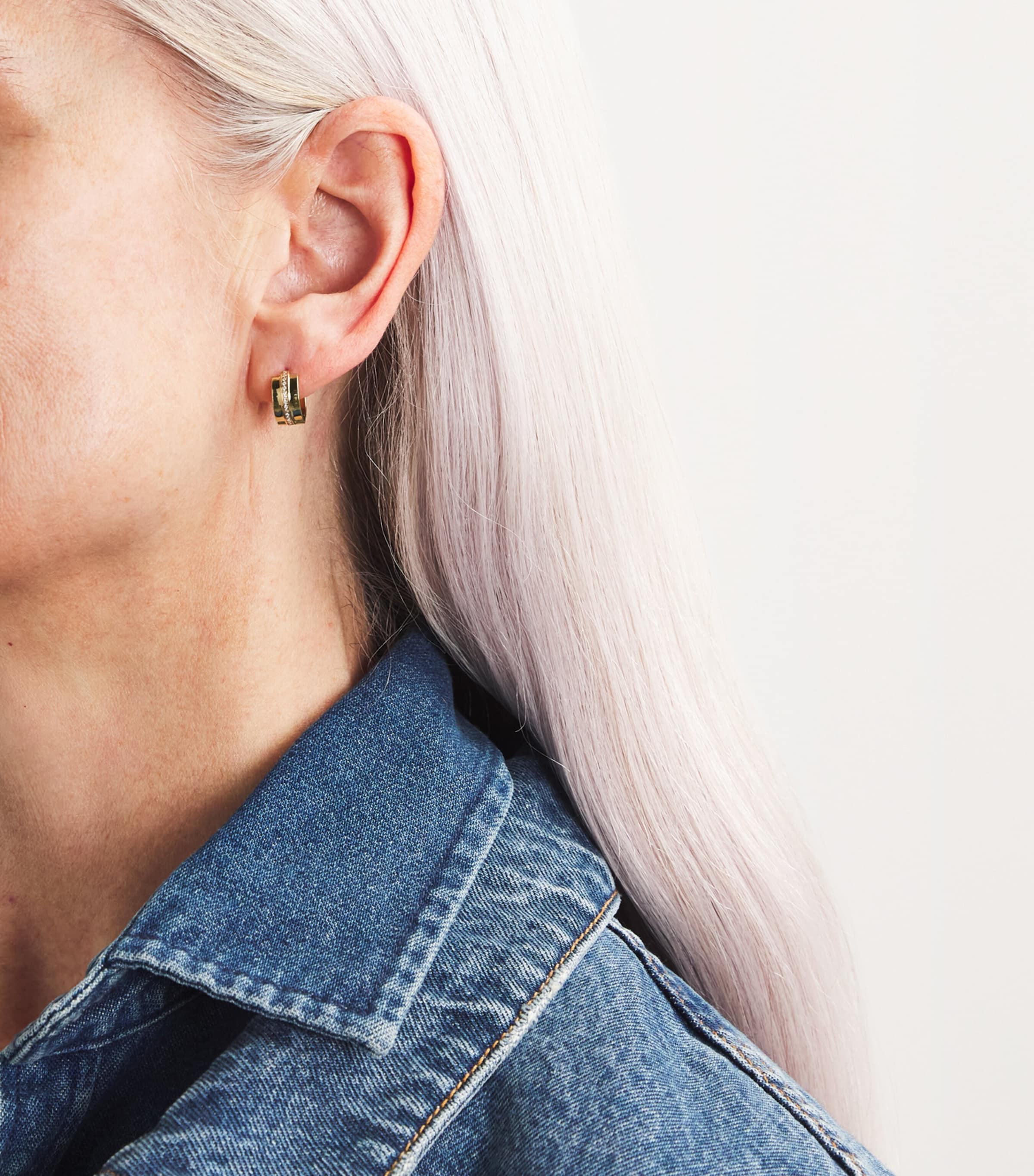 Yellow Gold and Diamond Staircase 3-Tier Huggie Earrings YELLOW GOLD Image 2