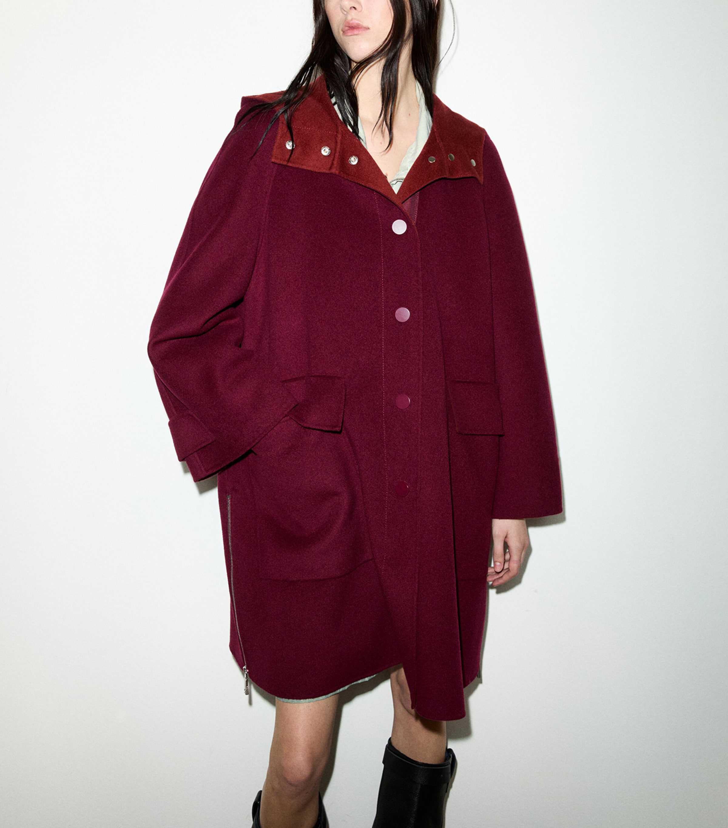 MAX&Co. Womens Wool Hooded Coat Bordeaux Image 2