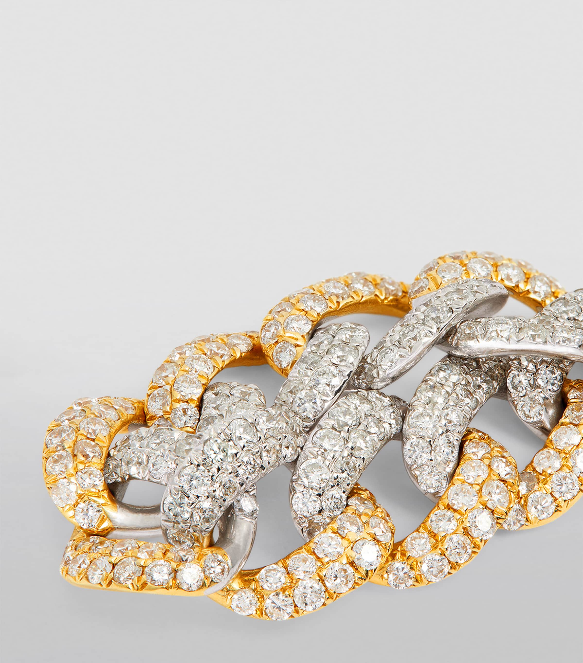 White, Yellow Gold and Diamond Pavé Link Ring YELLOW GOLD Image 6