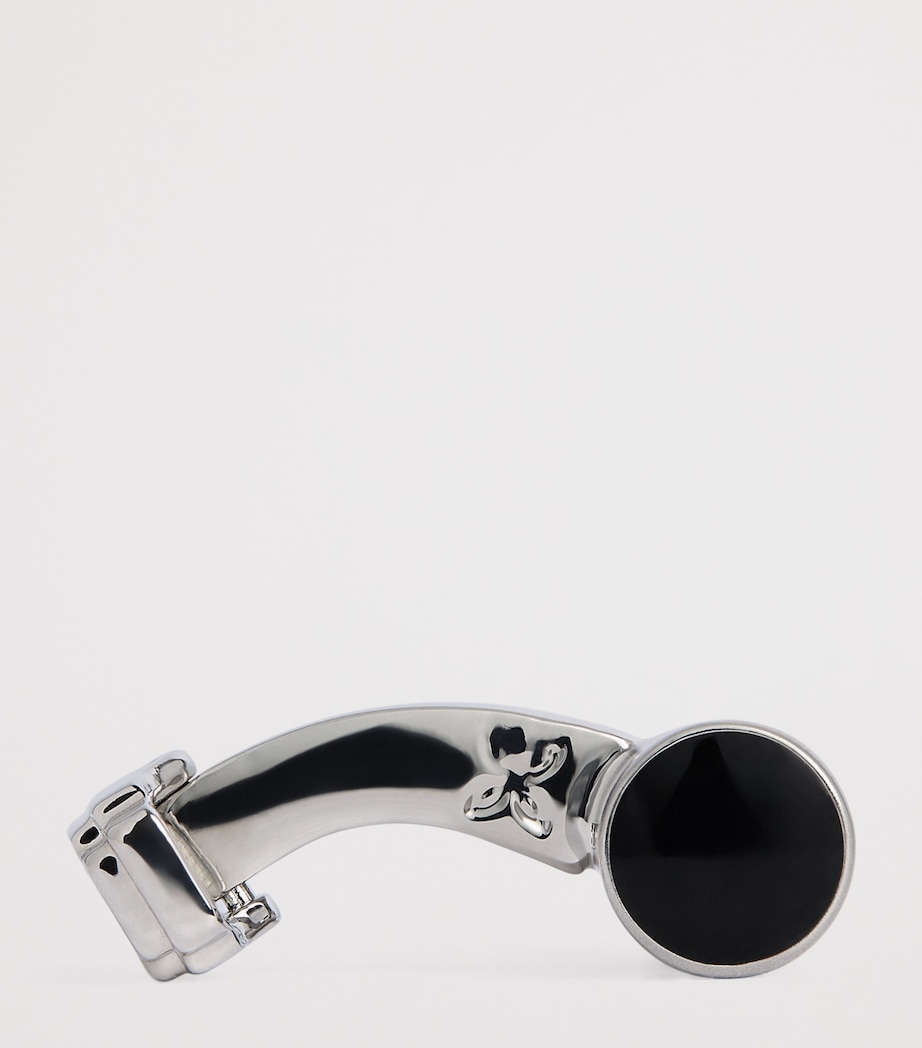 White Bronze-Plated Cylinder and Enamel Cufflinks BLACK Image 4