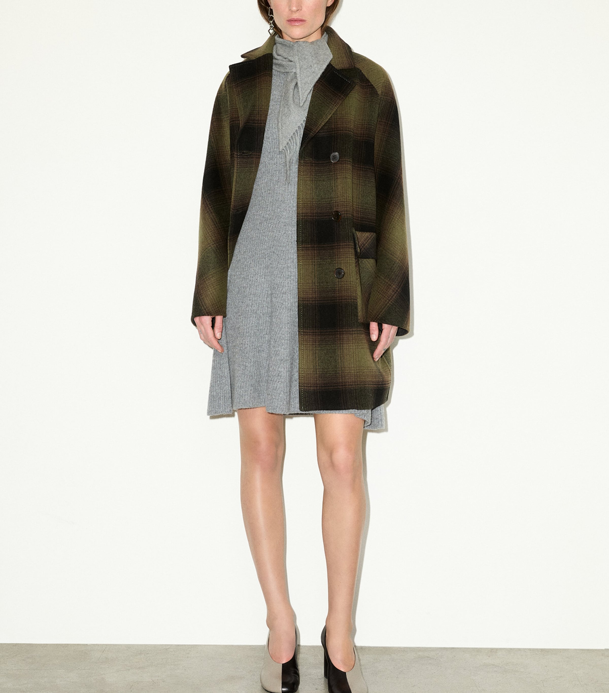 MAX&Co. Womens Virgin Wool Blurred Check Coat Green Image 6