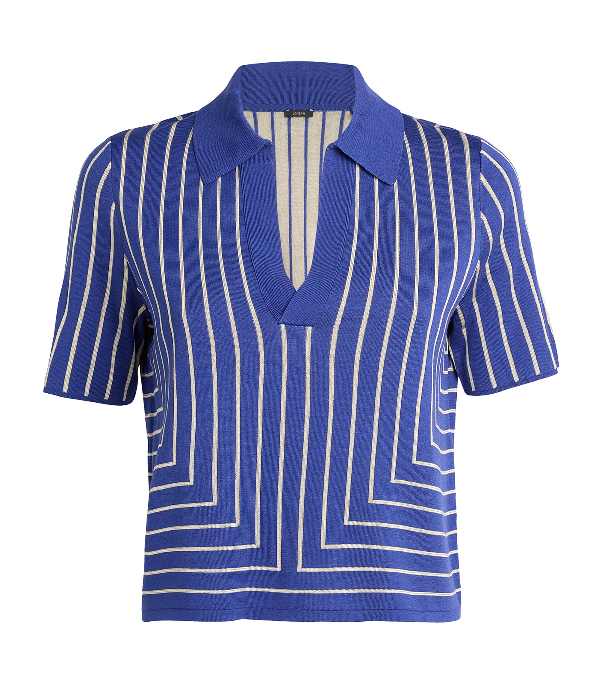 Joseph Womens Stripe Jacquard Polo Shirt Cobalt/affogato Image 1