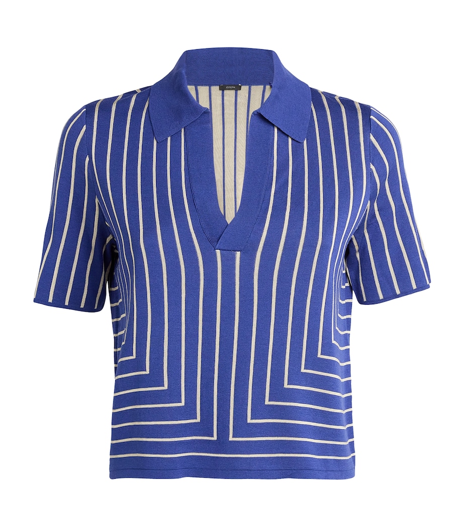 Joseph Womens Stripe Jacquard Polo Shirt Cobalt/affogato Image 1