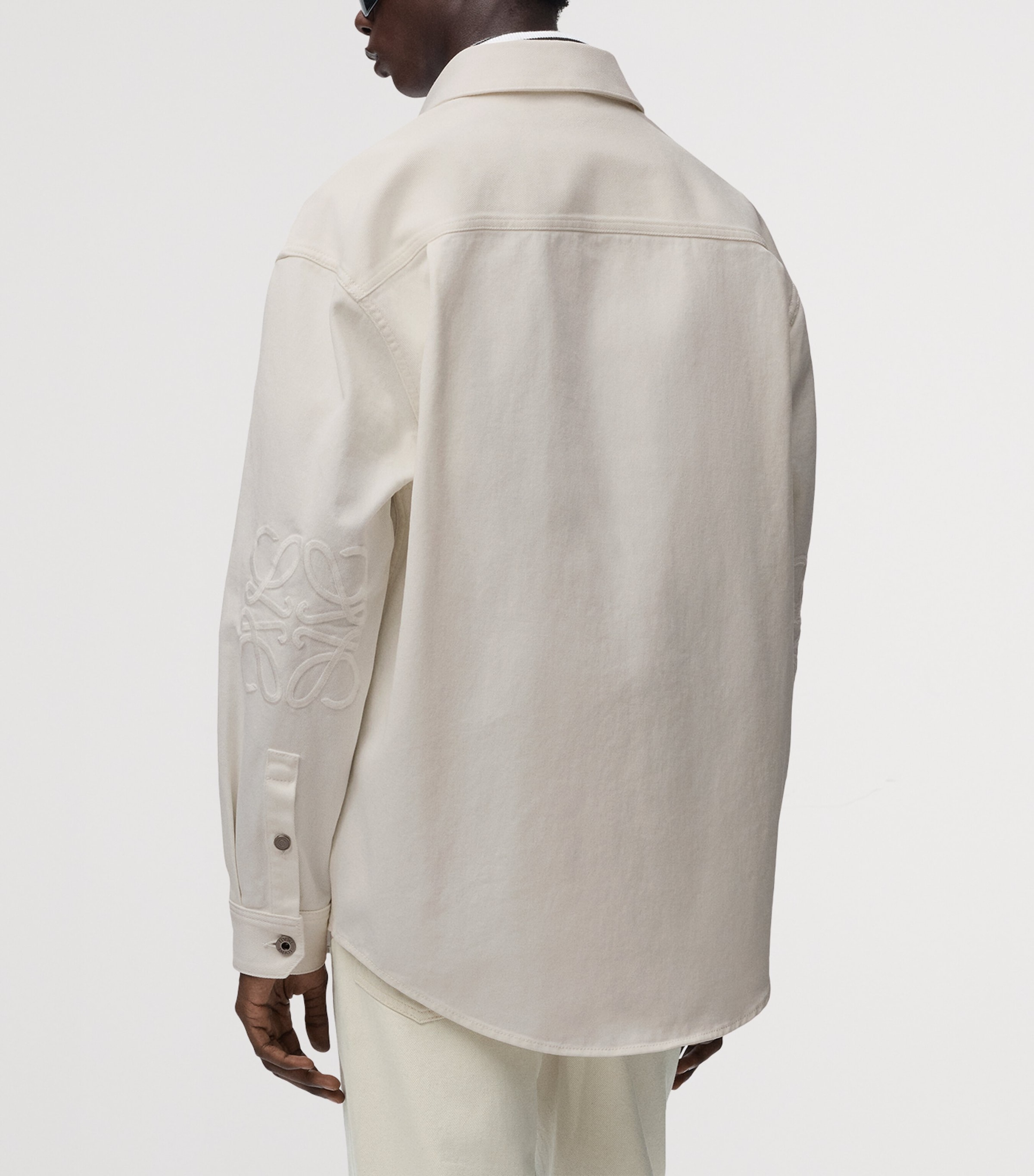 LOEWE Mens Denim Anagram-Patch Overshirt White Image 4