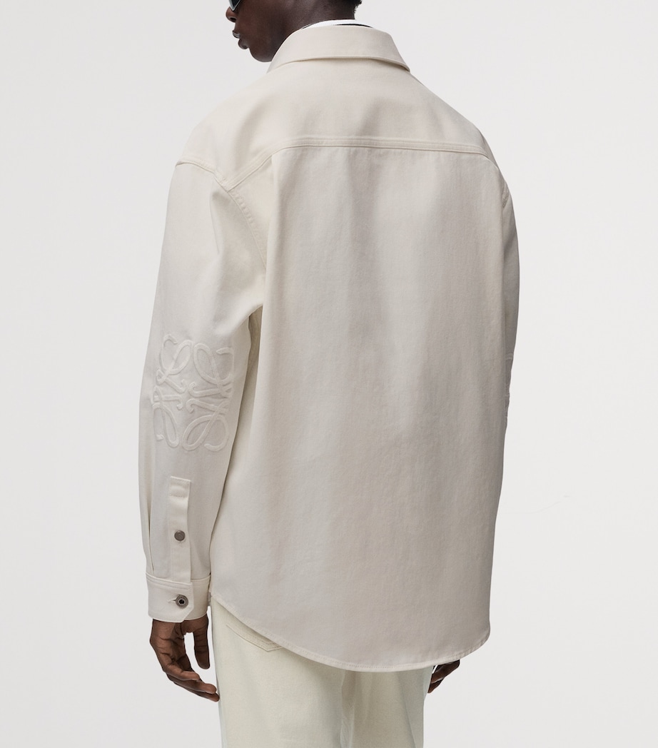 LOEWE Mens Denim Anagram-Patch Overshirt White Image 4