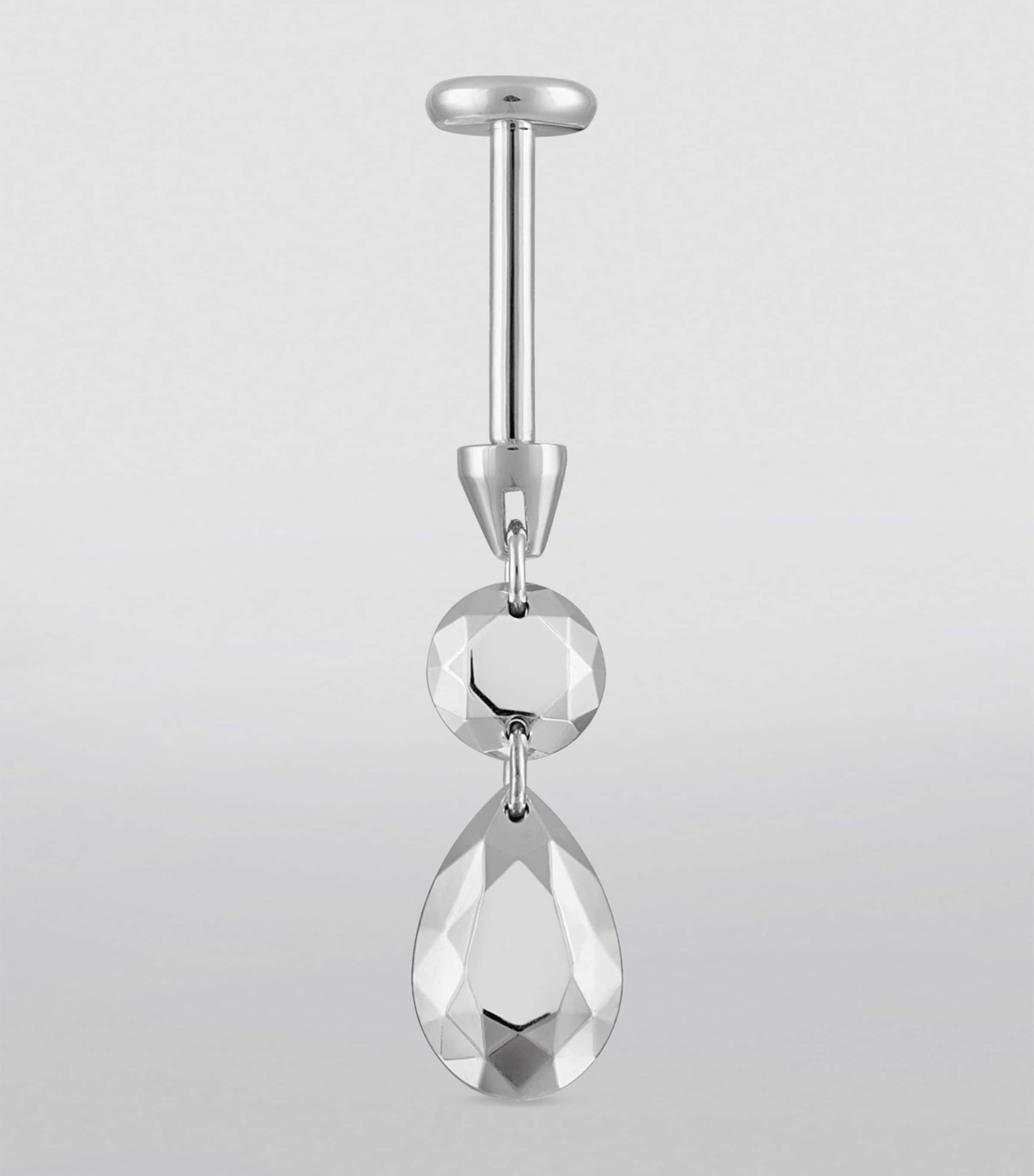 Double Faceted Gold Threaded Charm Stud Single Earring WHITE GOLD Image 2