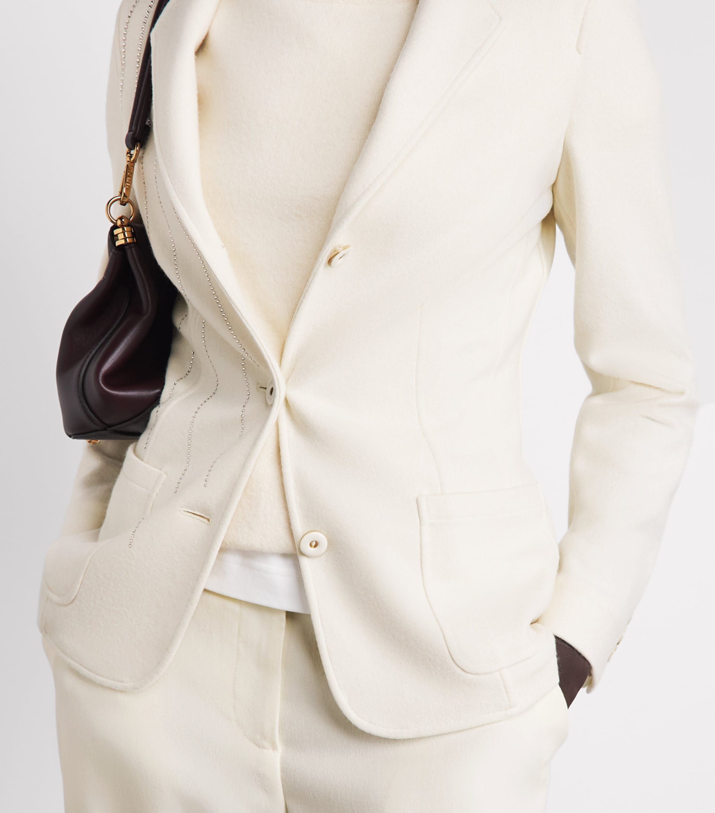 Colombo Womens Cashmere-Silk Embellished Blazer White Image 3