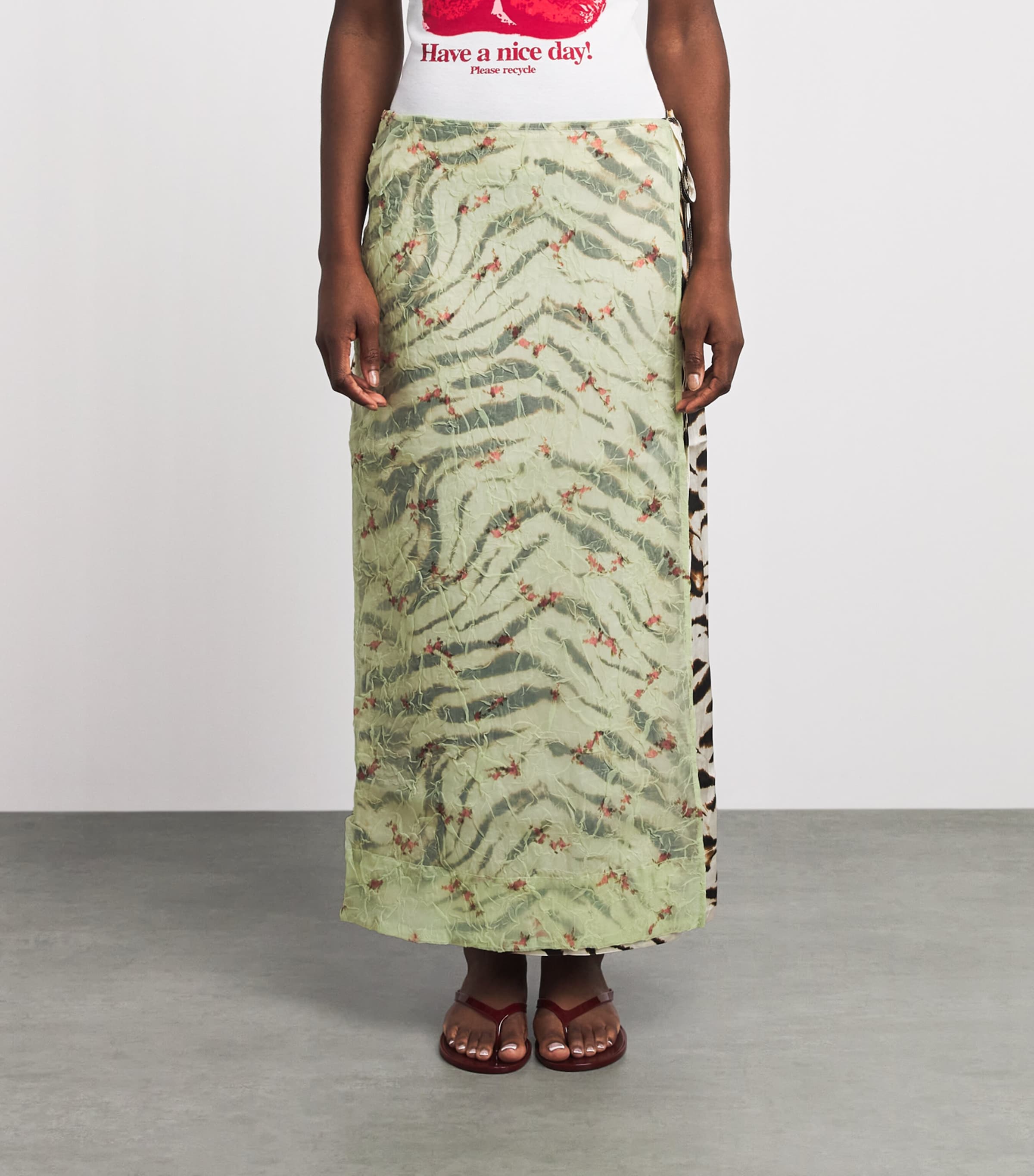 GANNI Womens Printed Midi Wrap Skirt Seedling Image 4