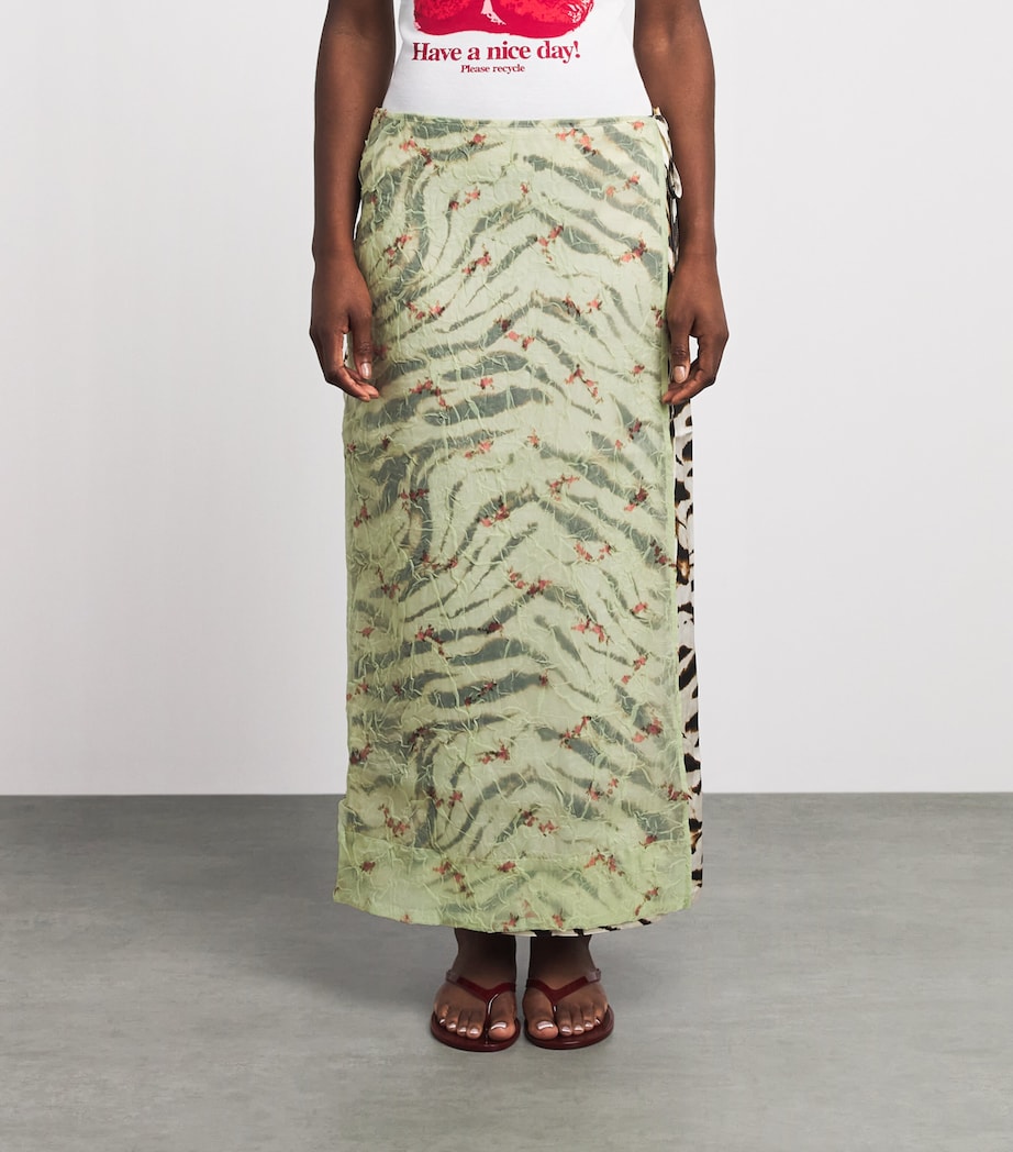GANNI Womens Printed Midi Wrap Skirt Seedling Image 4