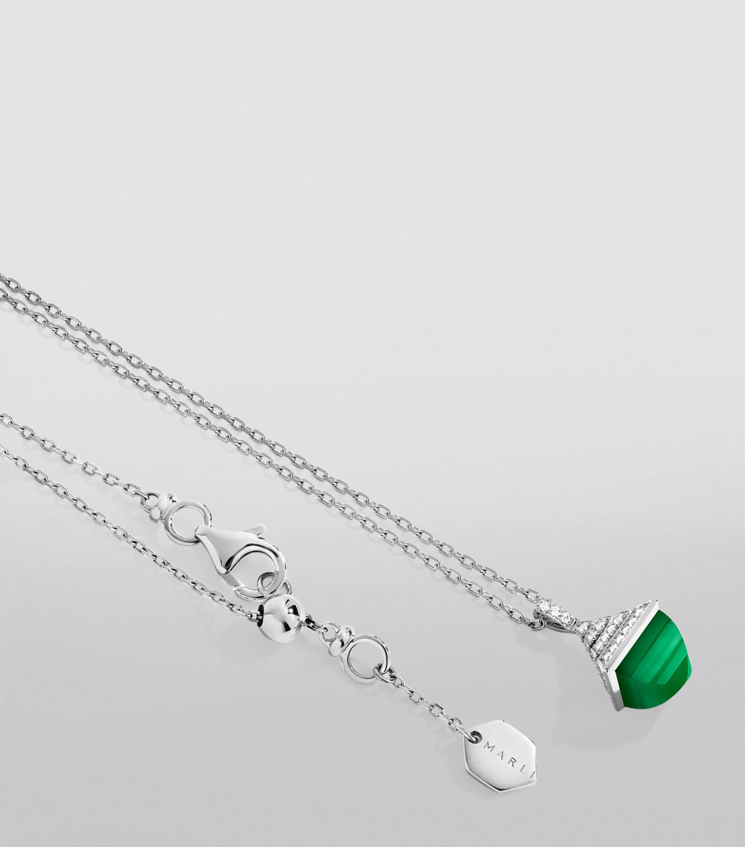 Mini White Gold, Diamond and Green Agate Cleo Rev Pendant Necklace WHITE GOLD Image 2