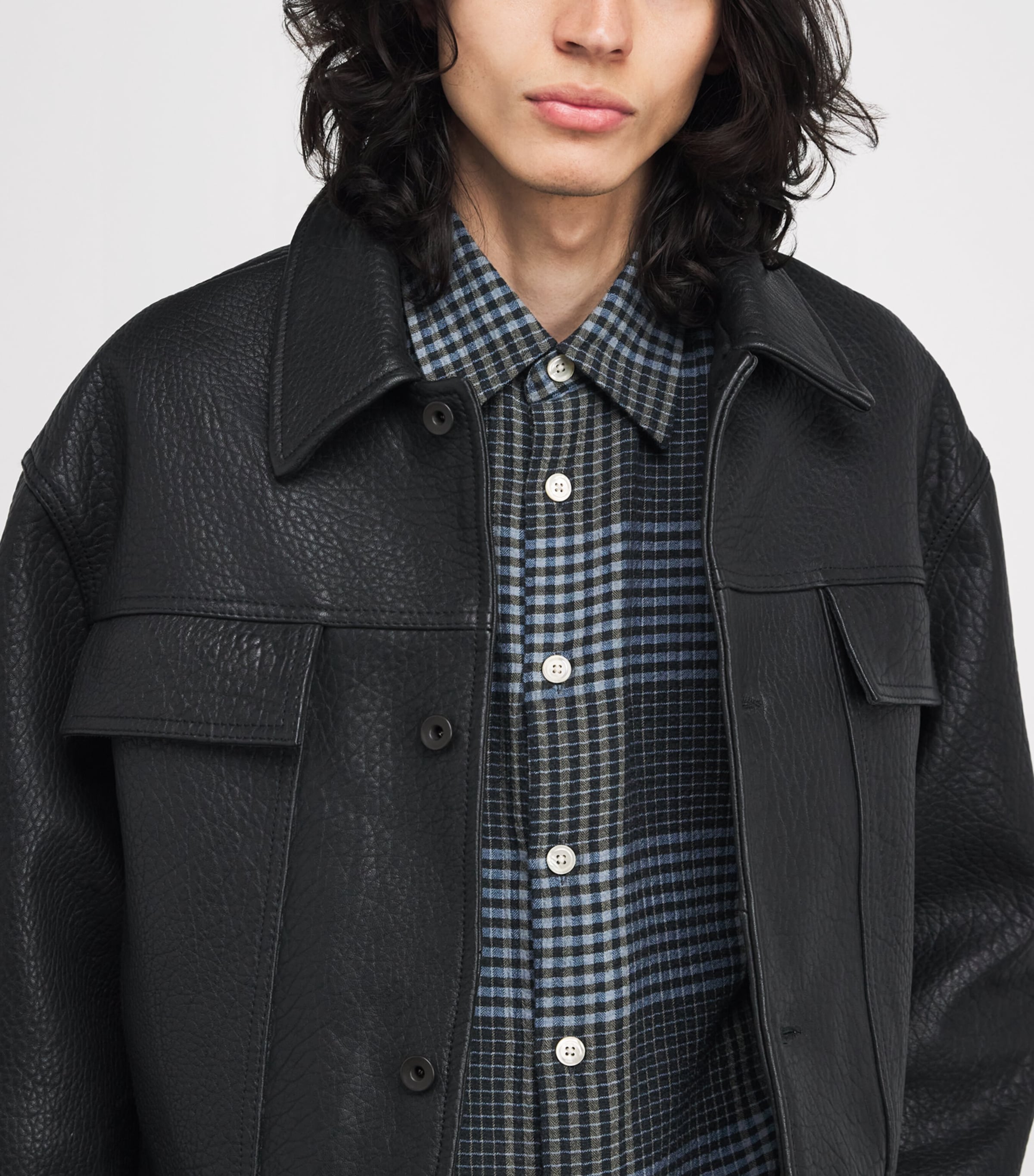 Sunflower Mens Cotton-Cashmere-Blend Check Shirt Blue Image 6