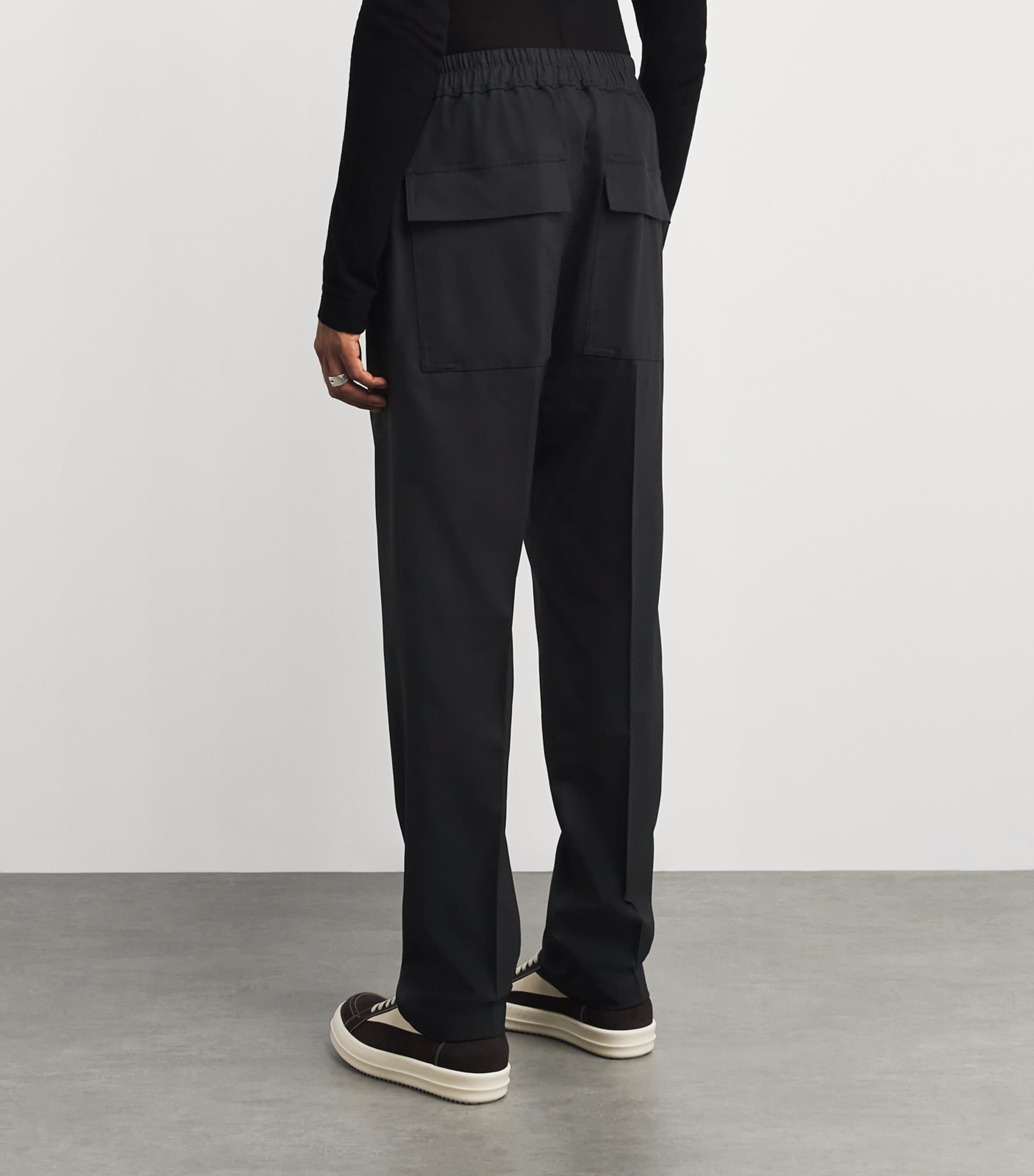Stretch-Wool Drawstring Trousers BLACK Image 4