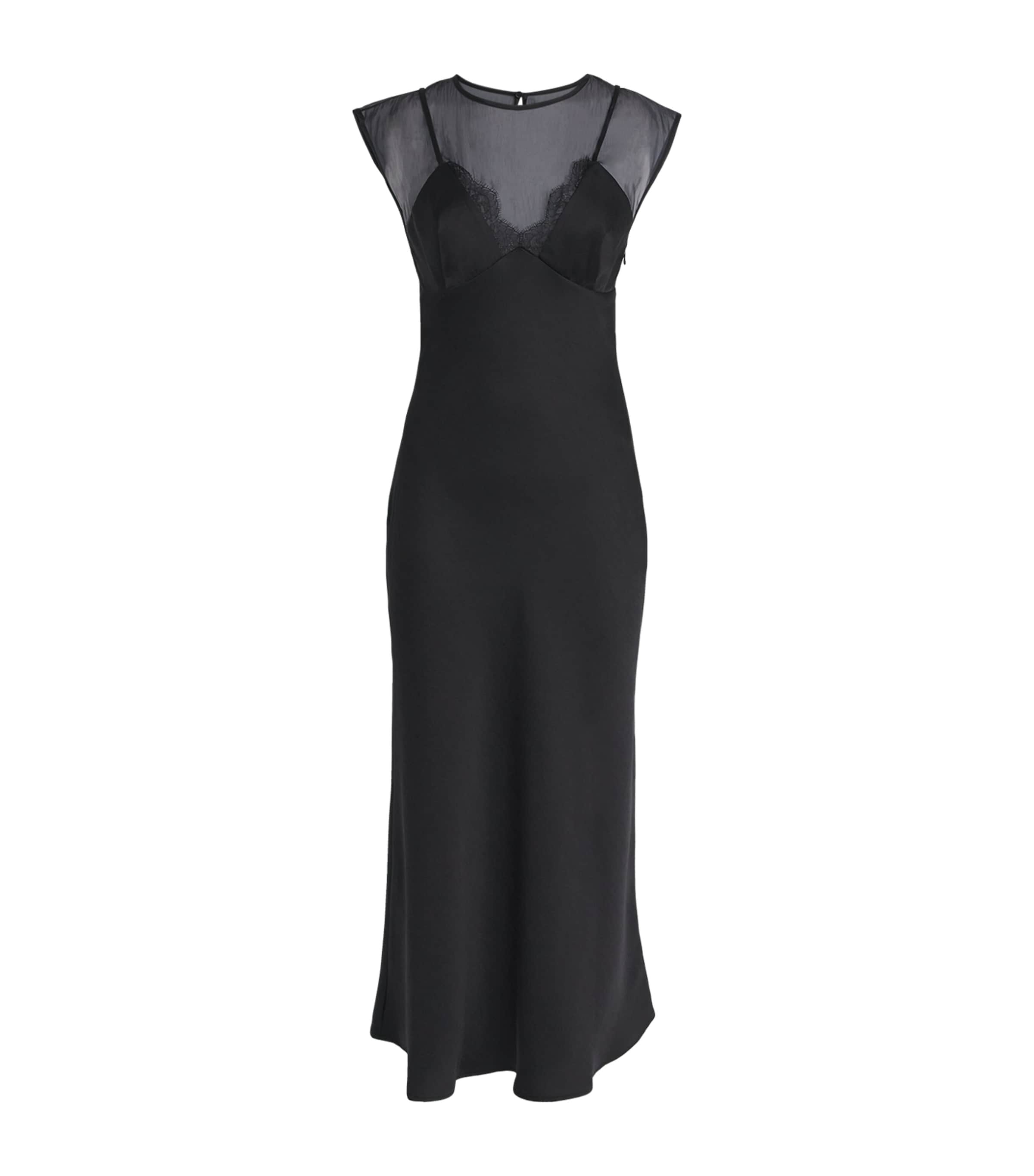 Satin Organza-Trim Midi Dress BLACK Image 1