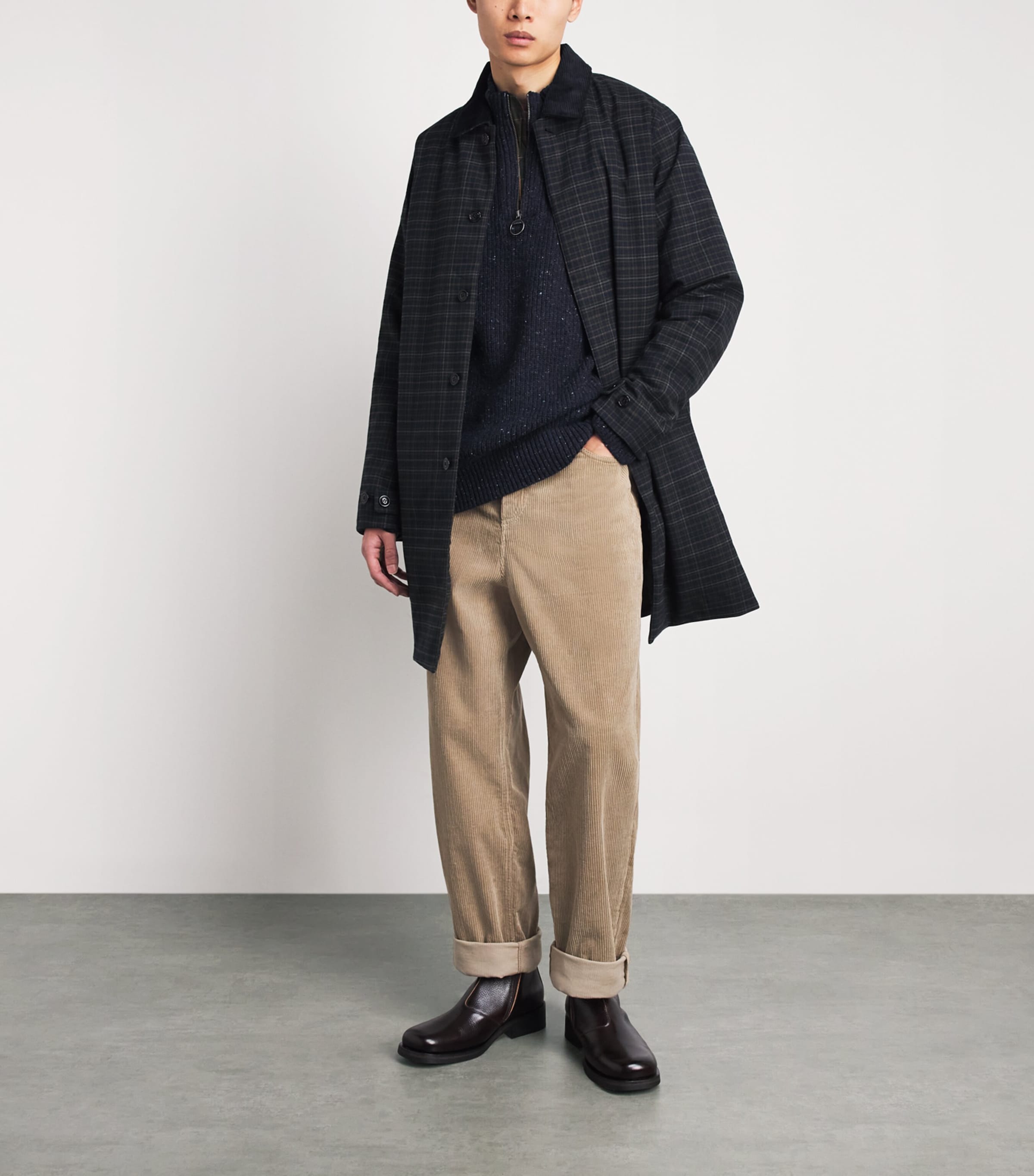 Barbour Mens Wool-Blend Essentials Fleck Quarter-Zip Sweater Navy Image 2