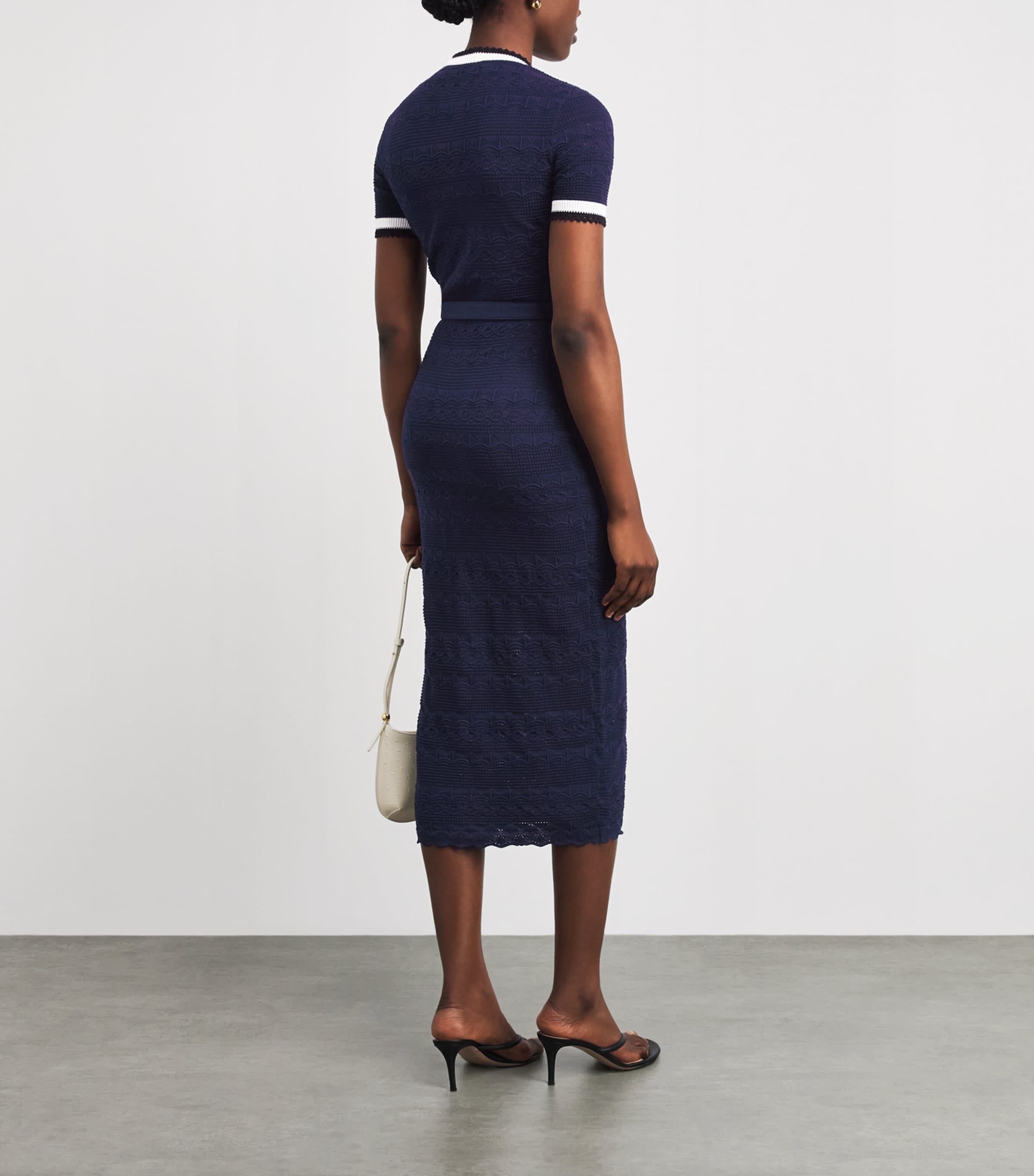 Self-Portrait Womens Knitted Belt Midi Dress Navy Image 4