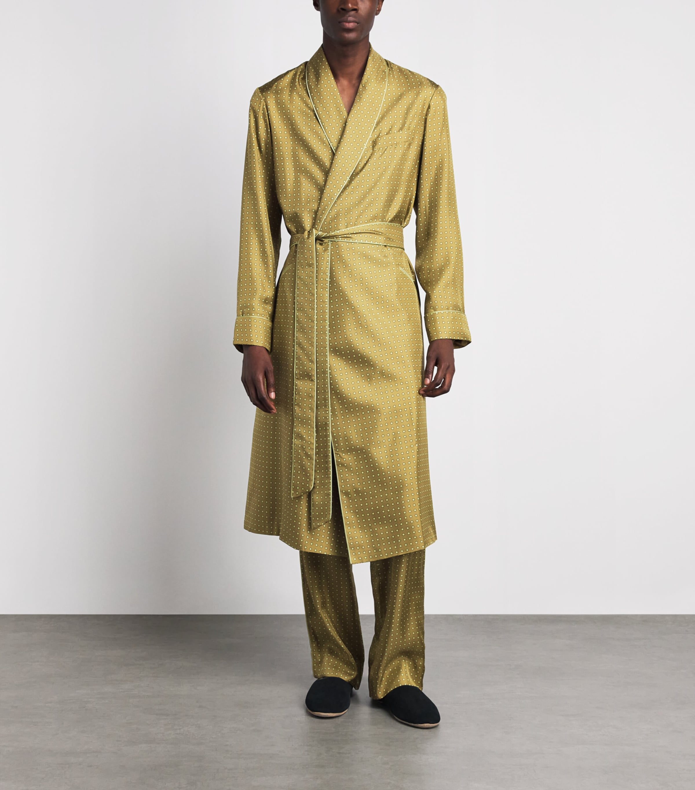 Olivia von Halle Mens Silk Twill Polka Dot Mescal Robe Lucien Image 2