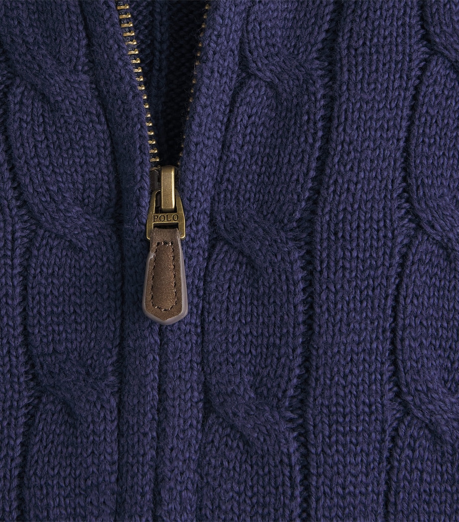 Polo Ralph Lauren Mens Cotton Cable-Knit Zip-Up Hoodie Bright Navy Image 6