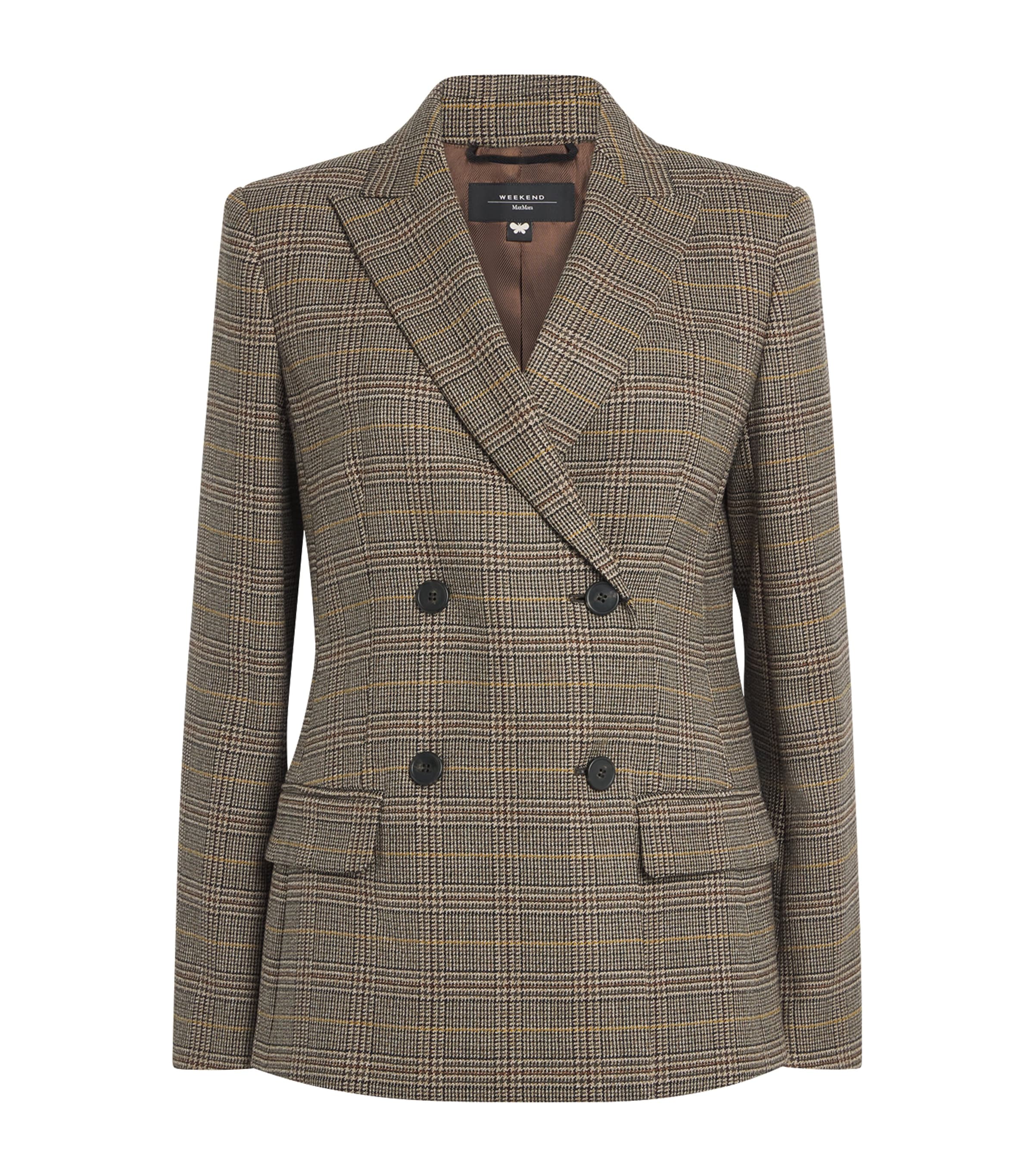 Weekend Max Mara Giove Plaid Double Breasted Blazer In Brown